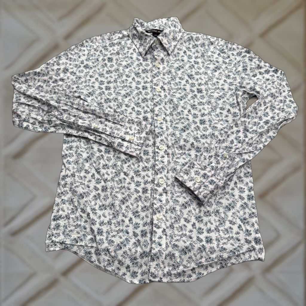 Michael Kors VINTAGE Michael Kors Womens Shirt Button-Up Long Sleeve Floral Cotton Slim Fit Classic Preppy White Blue 2010s Girls Size S / US 4 / IT 40 - 1 Thumbnail