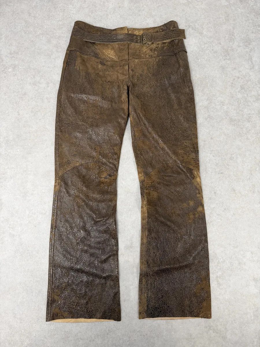 Roberto Cavalli AW2000 Roberto Cavalli Brown Eroded Leather Burnt Pants Size 26" / US 2 / IT 38 - 1 Thumbnail