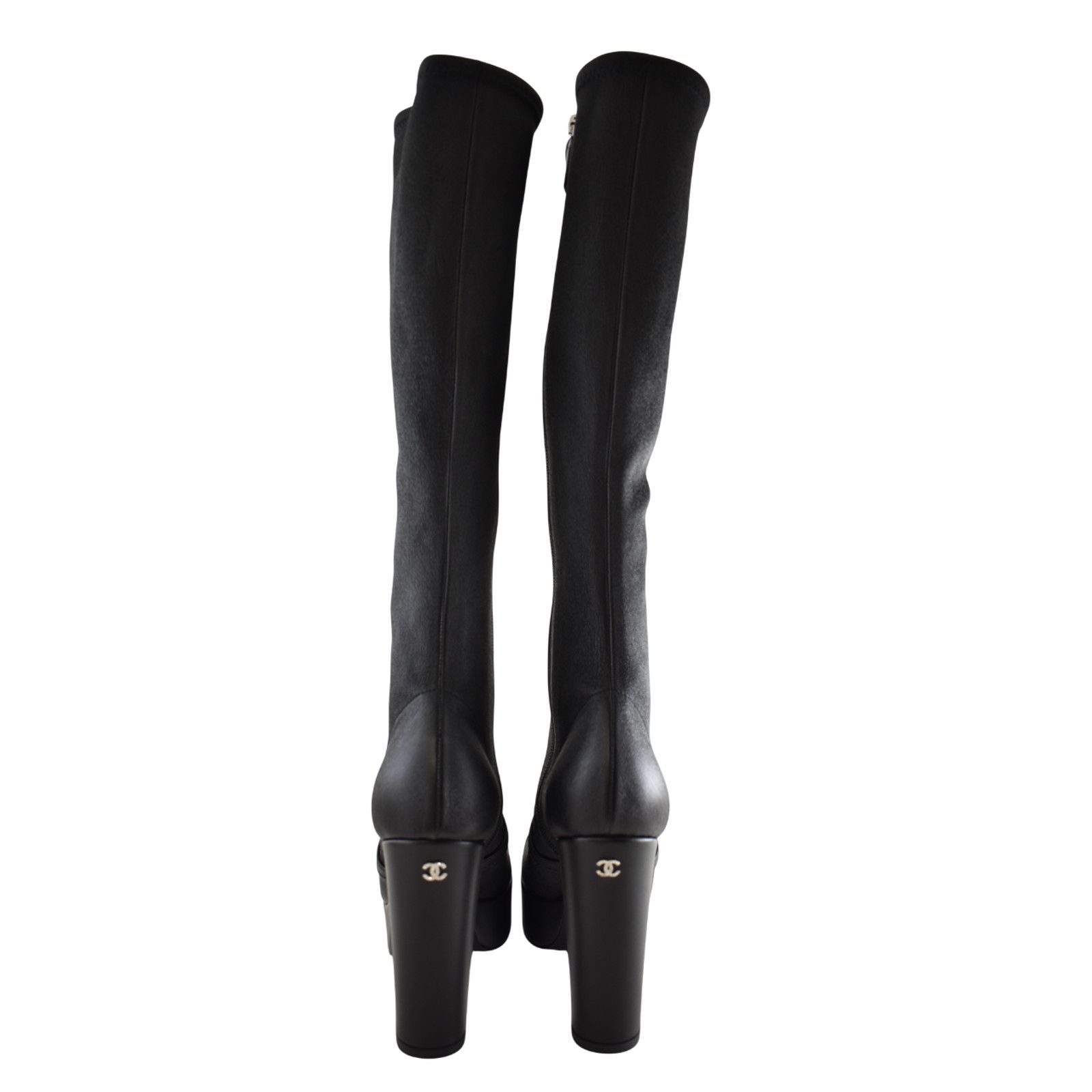 Chanel Chanel24K Stretch Lambskin CC Platform Knee High Boots 37.5C Size US 7.5 / IT 37.5 - 15 Thumbnail