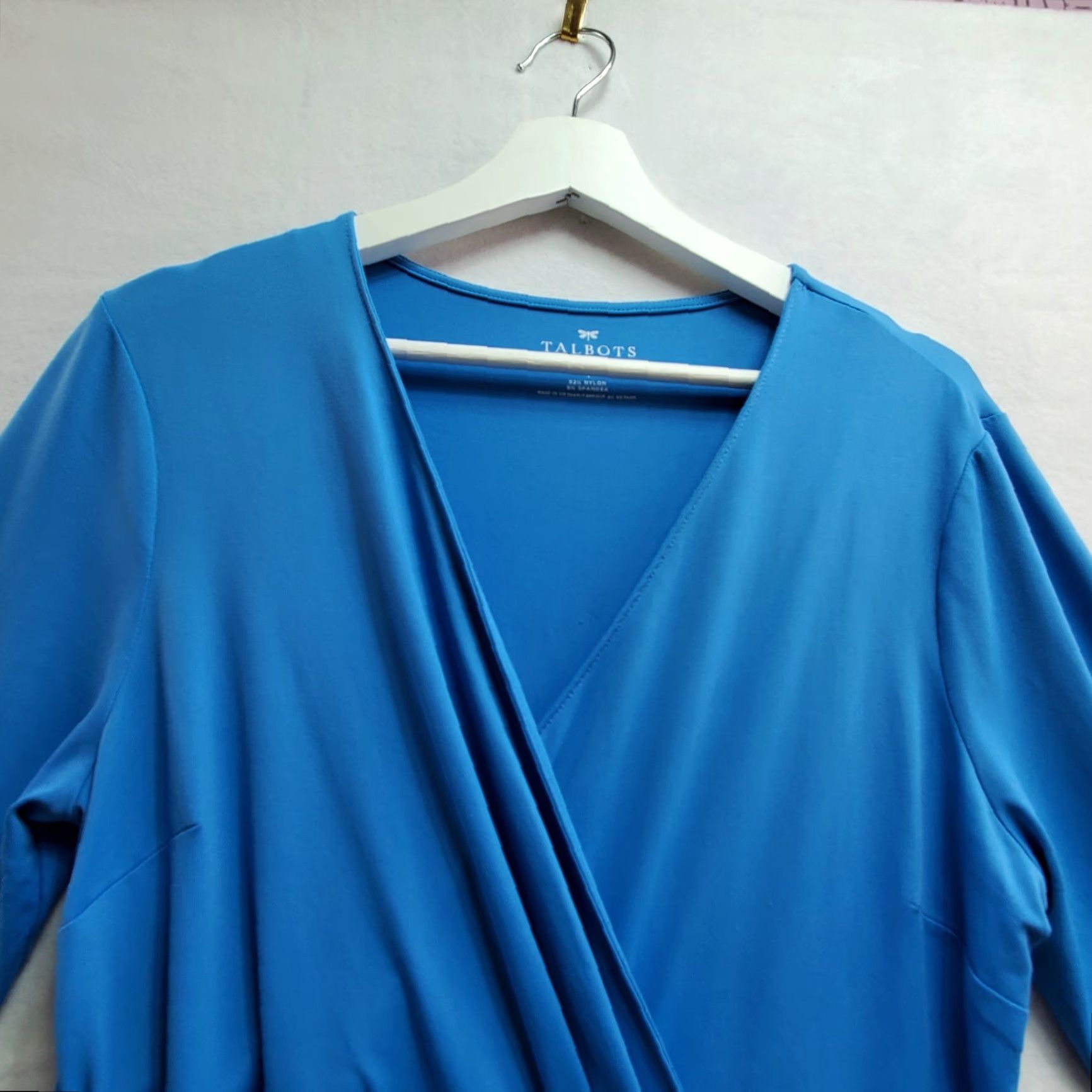 Talbots Talbots Faux Wrap Dress Women's Large Petite Blue Nylon Stretch Surplice Neck Dress Size L / US 10 / IT 46 - 4 Thumbnail