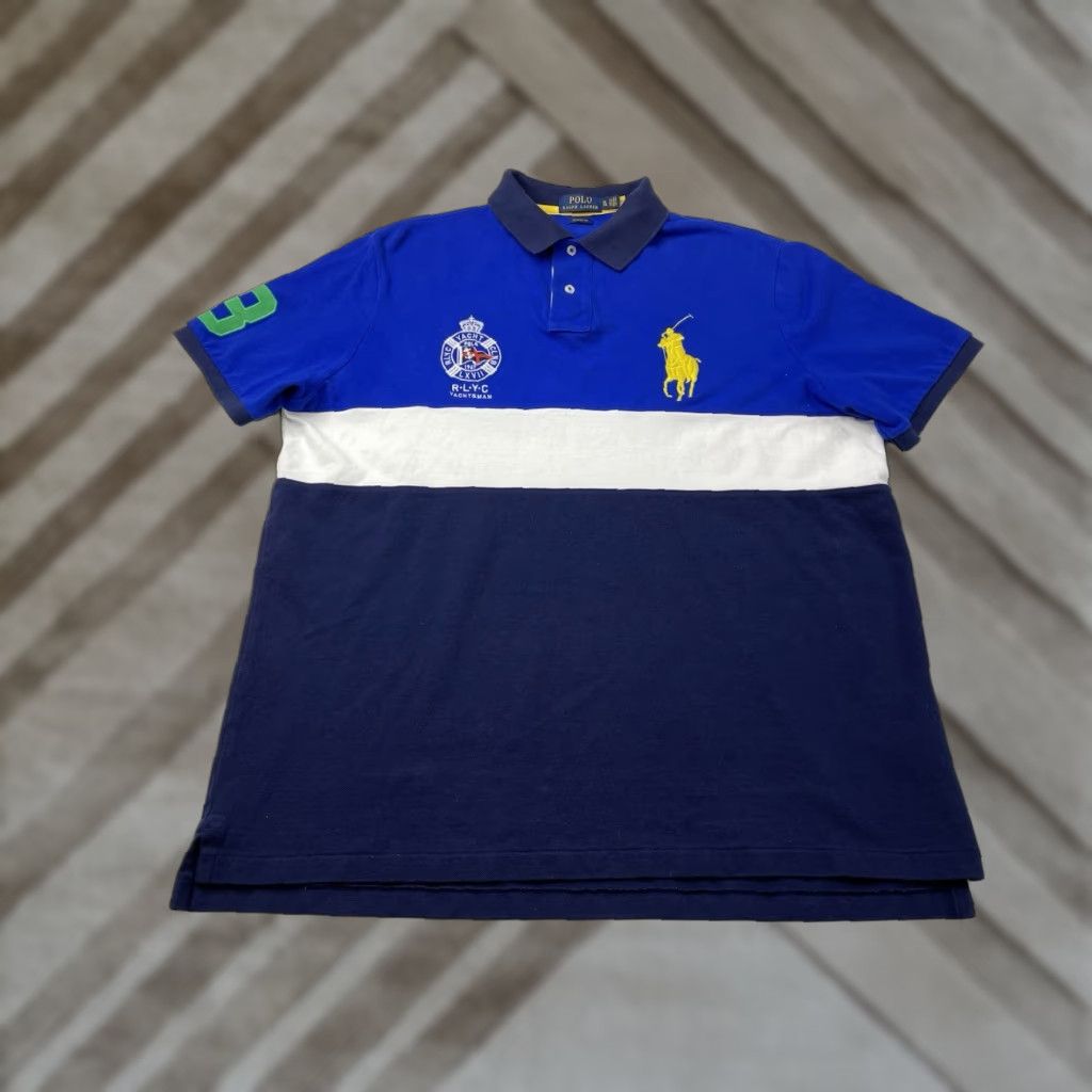 Polo Ralph Lauren Polo Ralph Lauren Polo Rugby Shirt Big Pony Classic Mens XL Knit Button-Down Collar Blue Size US XL / EU 56 / 4 - 1 Thumbnail