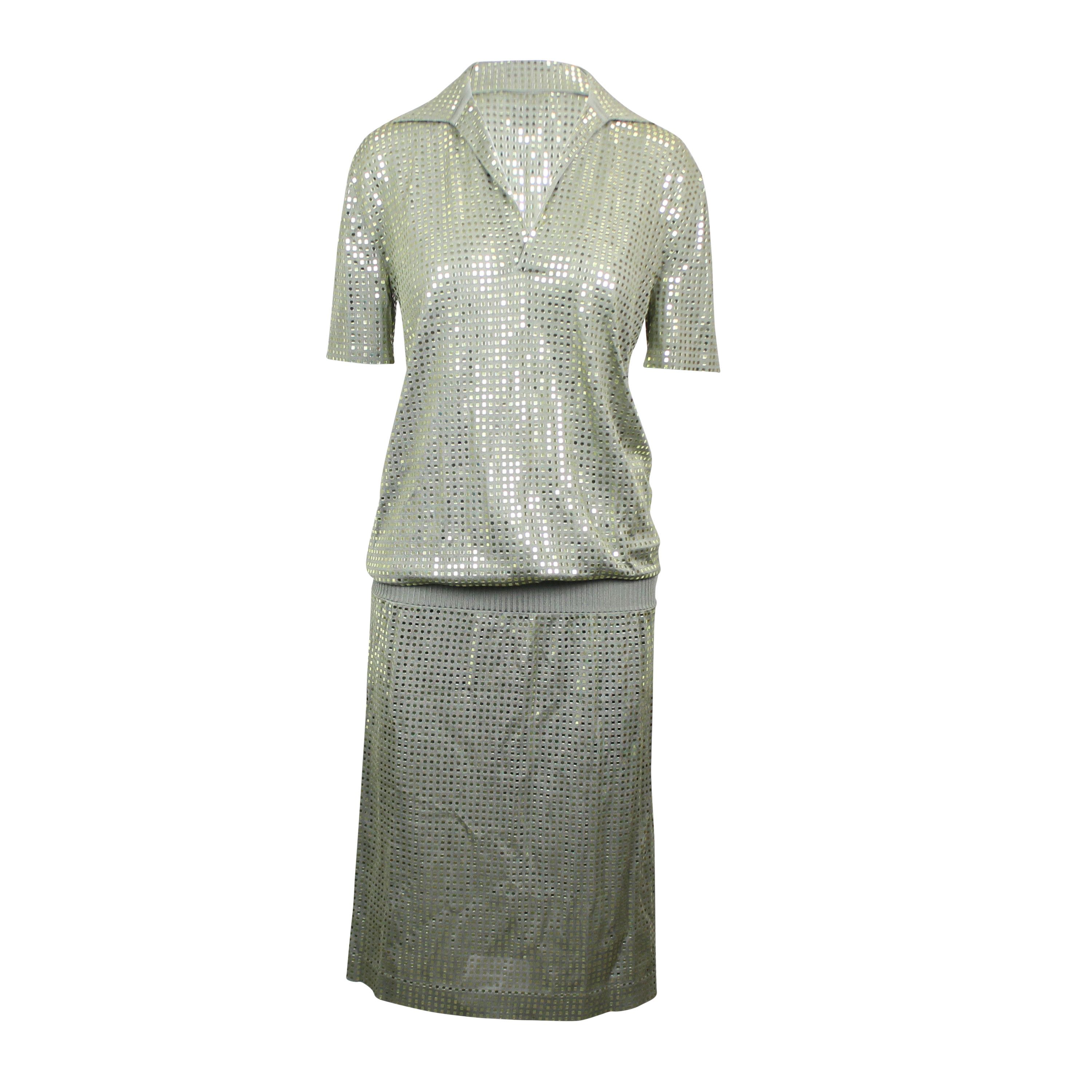 image of Bottega Veneta Sage Green Silk Mirrored Dress Size 2/38, Women's