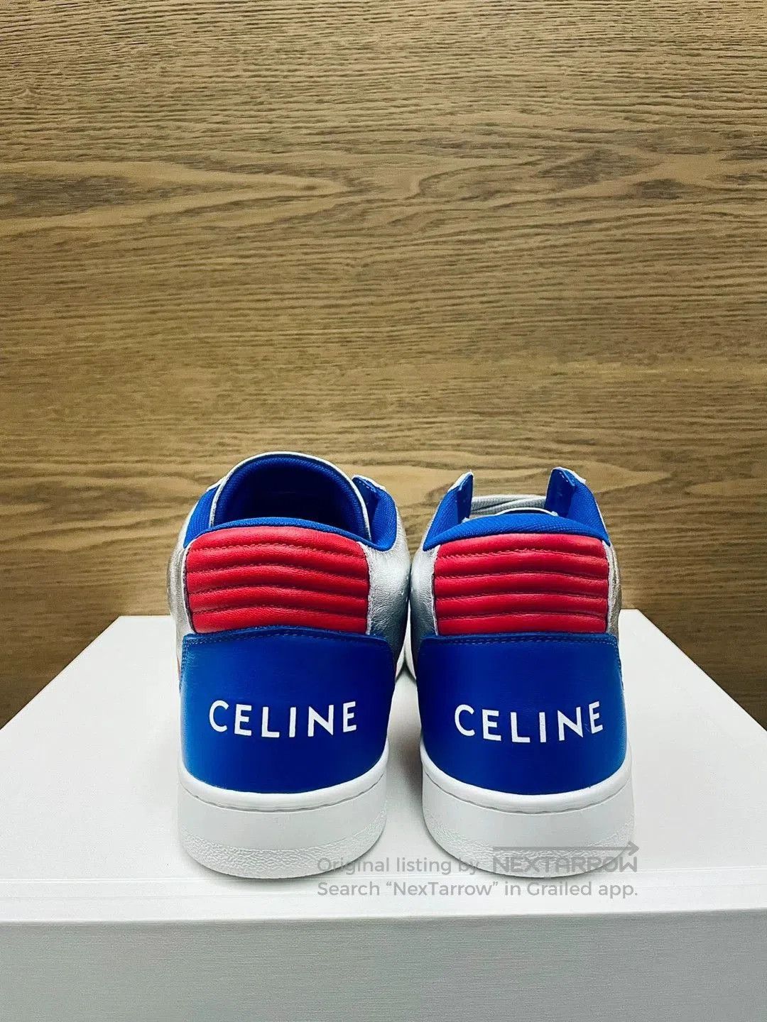 Celine Silver High-Top Sneakers with Red/Blue Accents. Size US 8 / EU 41 - 6 Thumbnail