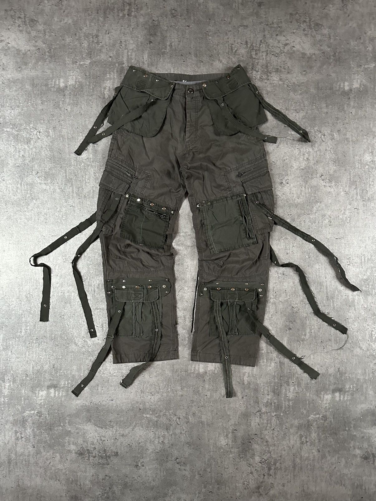 image of Archival Clothing x Avant Garde Vintage Junya Watanabe Balenciaga Style Bondage Cargo Pants in Grey