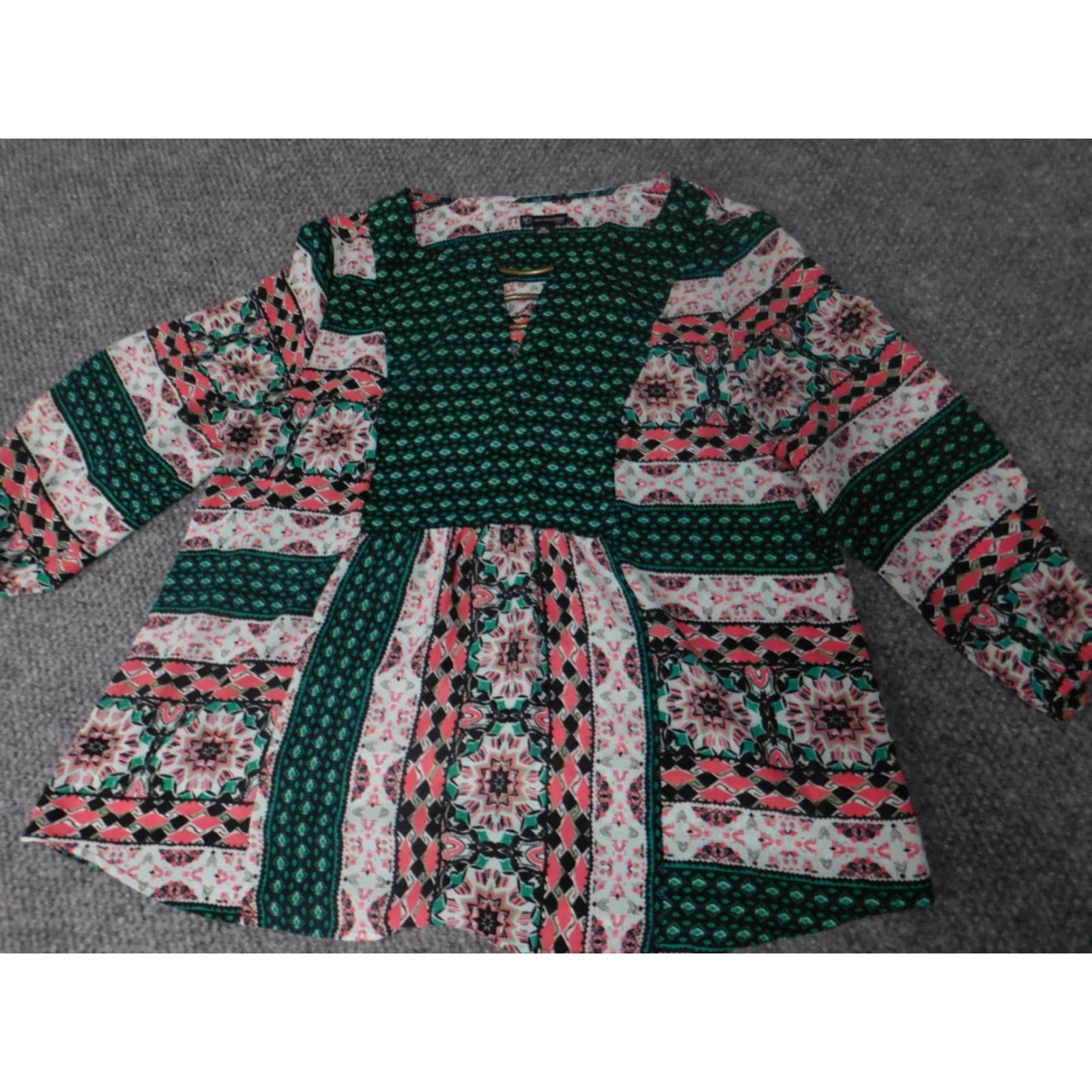 Vintage New Directions Blouse PM Petites Green Crew Neck Long Sleeve Polyester Rayon Blouse Womens Casual Shirt Size M / US 6-8 / IT 42-44 - 2 Thumbnail