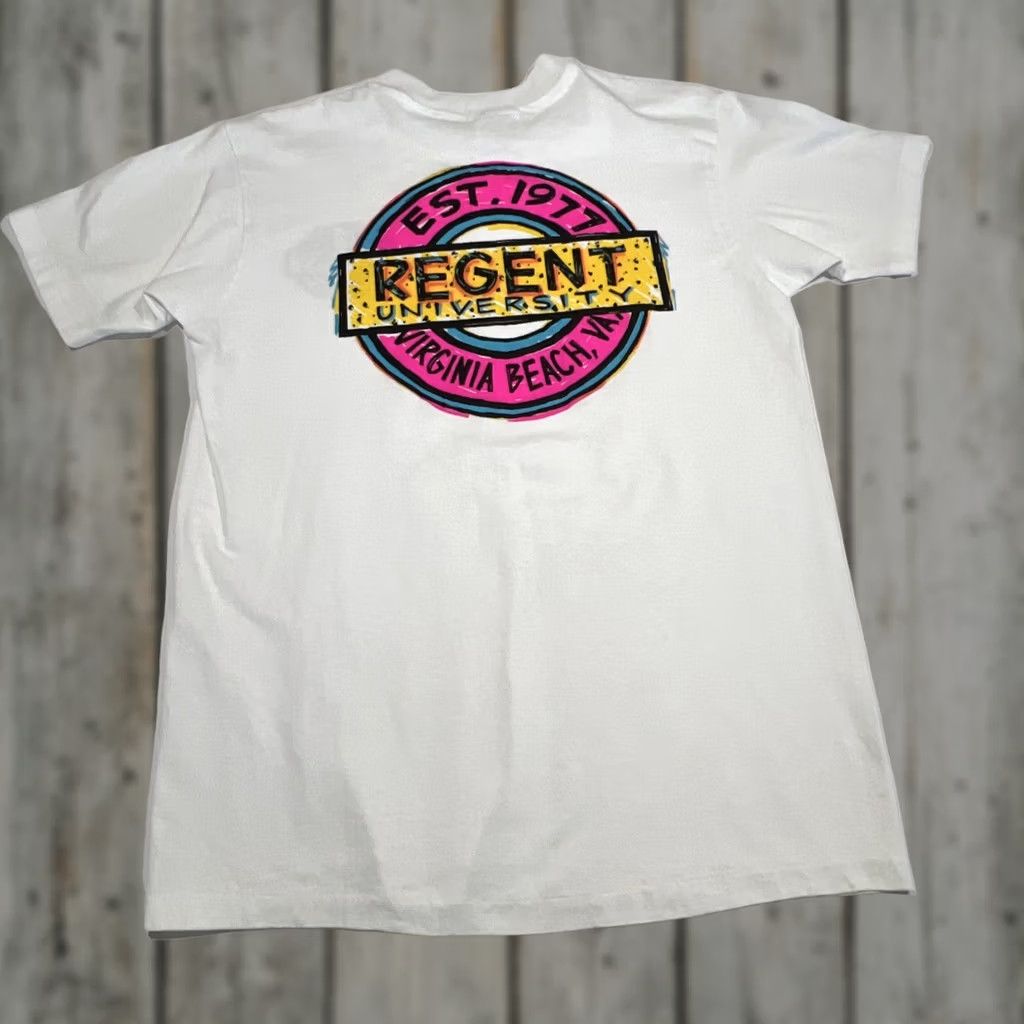 Hanes VINTAGE Regent University Virginia Beach Va Single Stitch Neon Logo T Shirt Men Medium Unisex White 1980s Hanes Graphic Tee Sportswear Beach Size US M / EU 48-50 / 2 - 1 Thumbnail