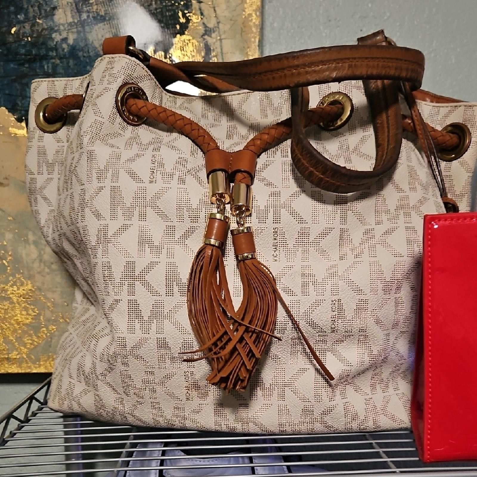 Michael Kors Jetset Tan And Brown Tote Bag in Beige, Women's