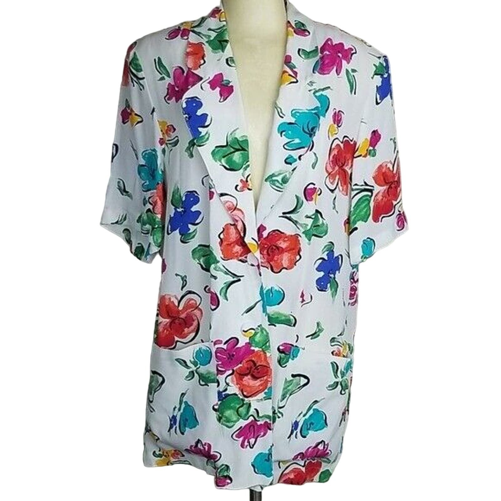 Carolina Herrera VTG Carole Little Women Blouse Abstract Floral Artsy Size L / US 10 / IT 46 - 1 Thumbnail