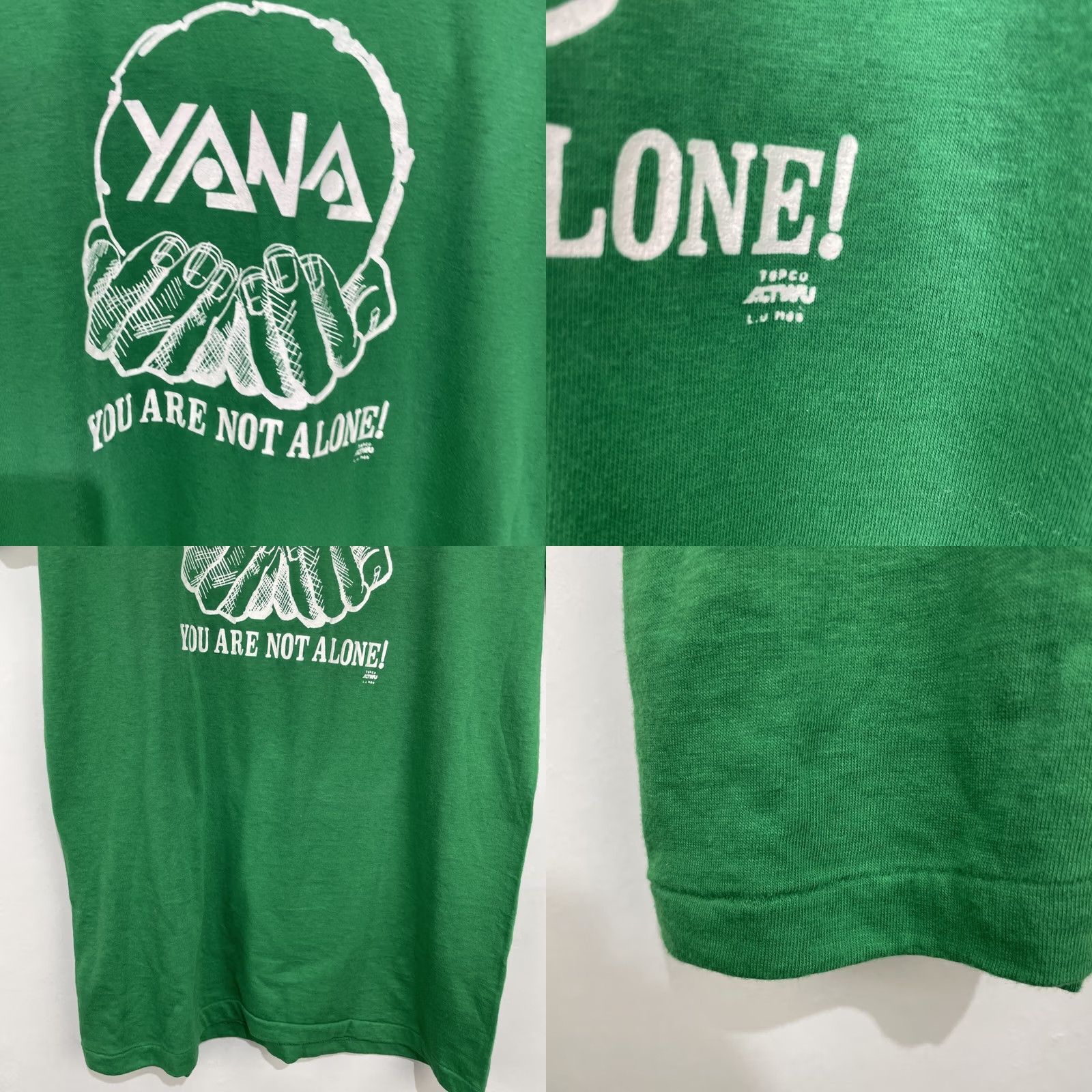 Vintage VINTAGE YANA You Are Not Alone T Shirt XL Green UNIONMADE Unisex 1980s Graphic Tee Size US XL / EU 56 / 4 - 8 Thumbnail
