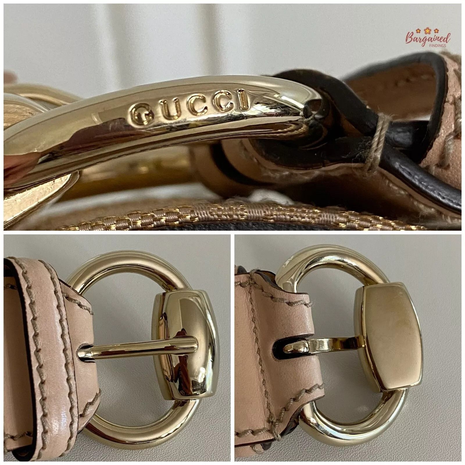 Gucci Gucci Monogram Canvas Calfskin Gold Horsebit Buckle Belt Size 34 - 2 Thumbnail