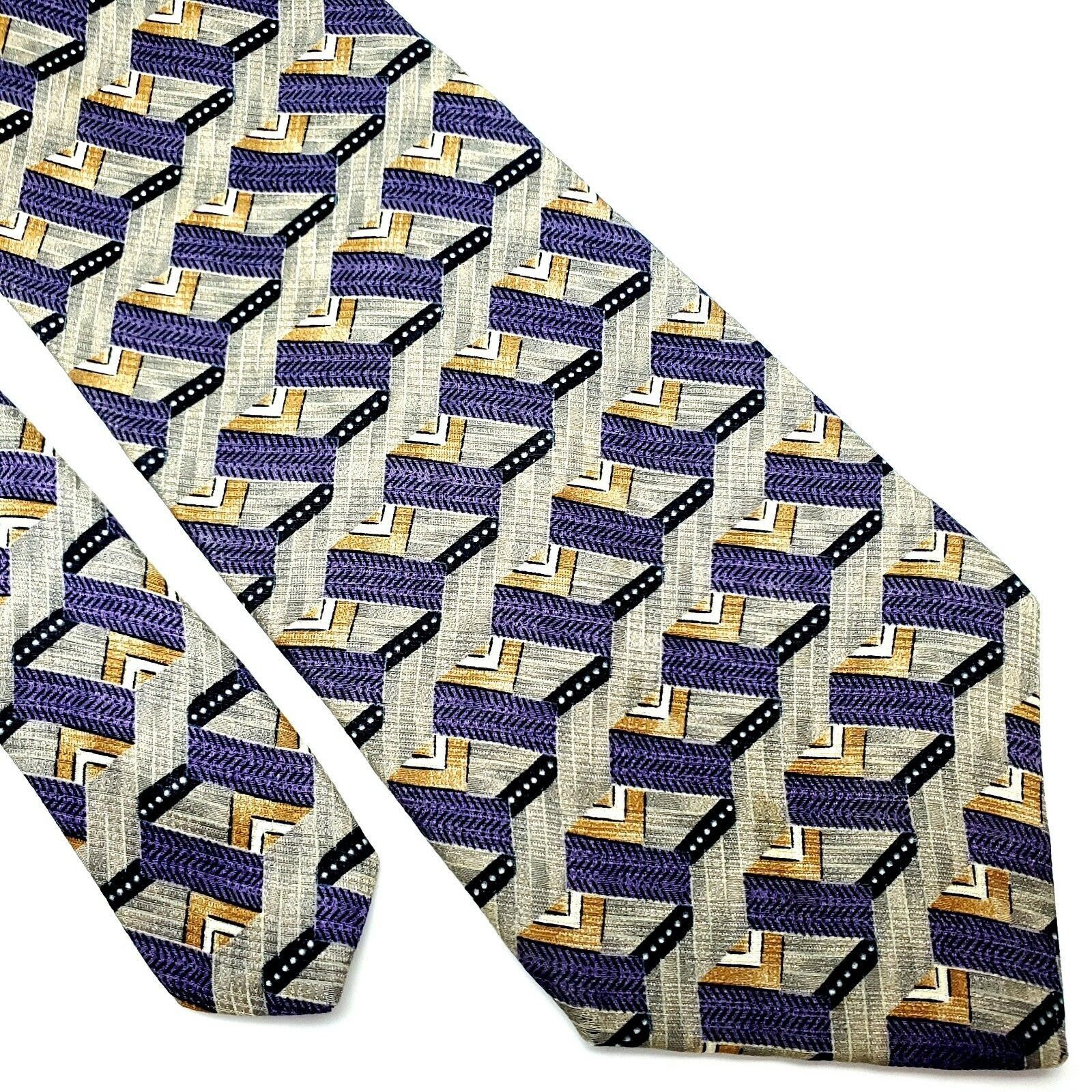 Henry Grethel Henry Grethel Silk Tie Purple Green Print Short Wide Size ONE SIZE - 1 Thumbnail