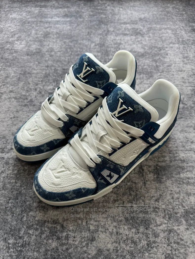 Louis Vuitton Louis Vuitton New Blue and White Denim Embossed shoes Size US 8 / EU 41 - 3 Thumbnail