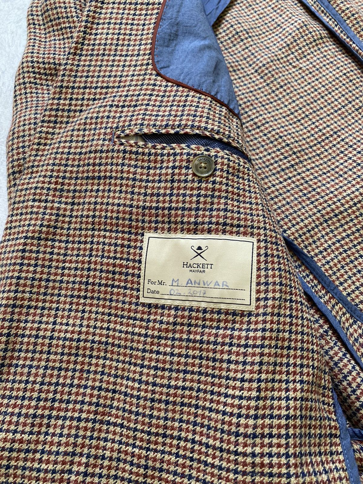 Hackett Hacket London Robert Noble Red/Blue Check Silk/Linen Blazer Size 44R - 12 Thumbnail