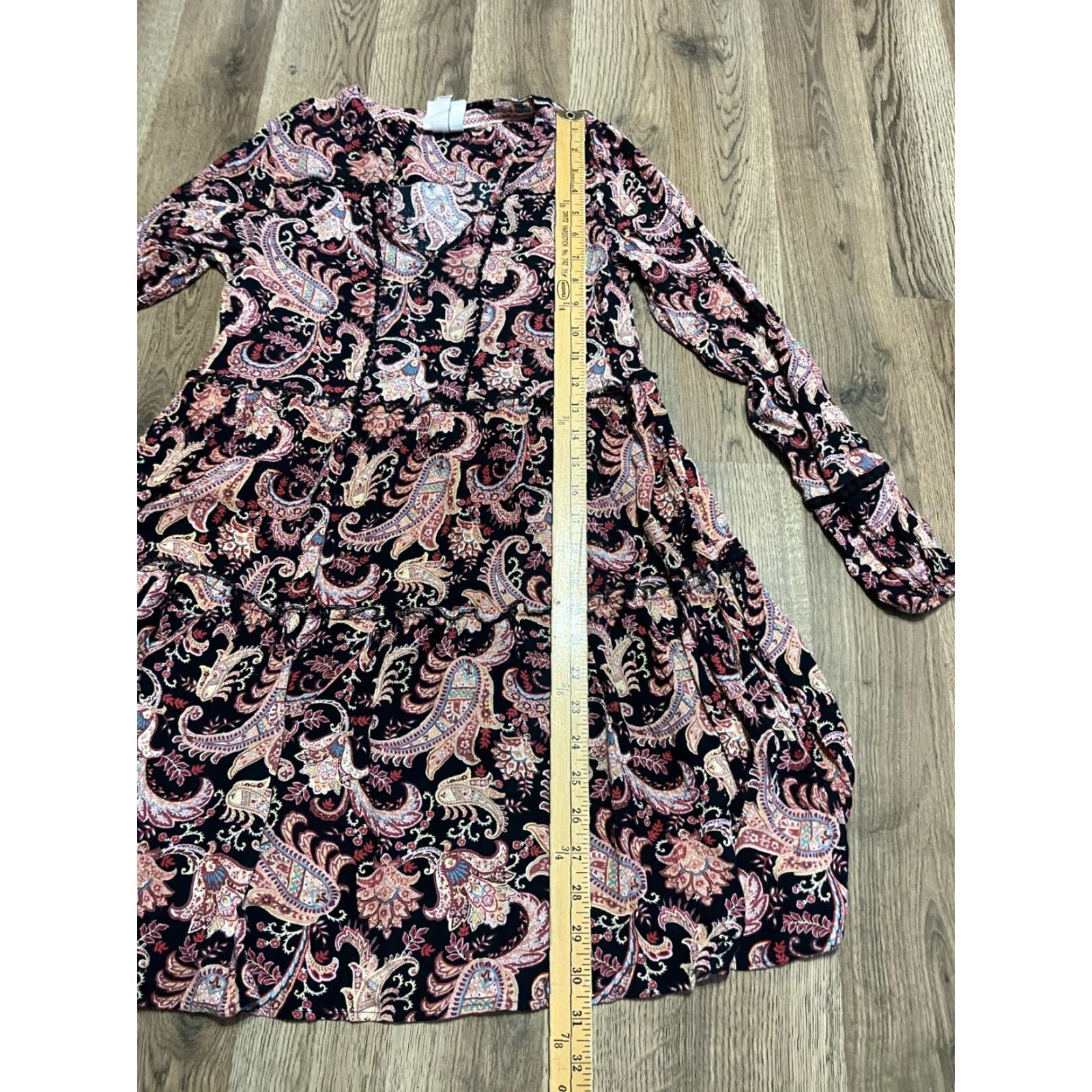 Vintage Knox Rose Dress Womens XS Pink Black Paisley V-Neck Long Sleeve A-Line Knee Length Size XS / US 0-2 / IT 36-38 - 6 Thumbnail