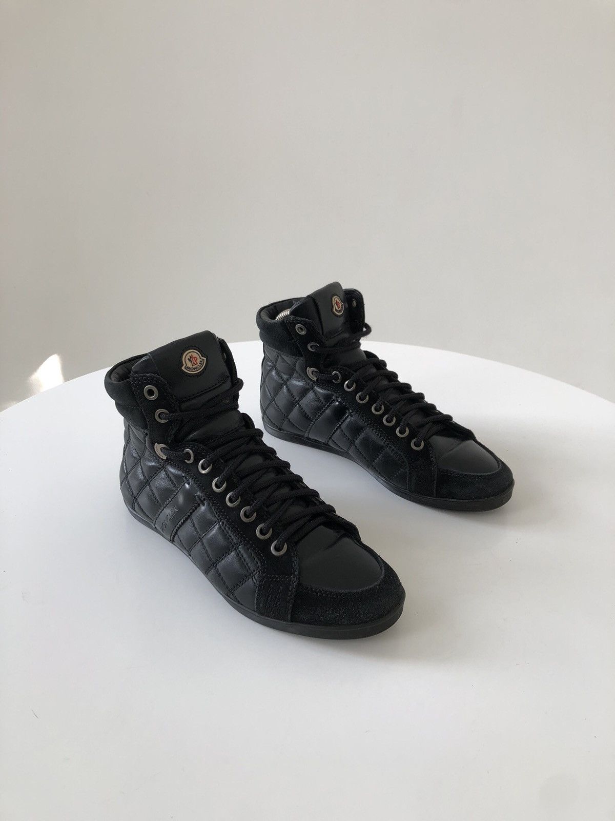 Moncler Logo Patch Hi-Top Leather Sneakers