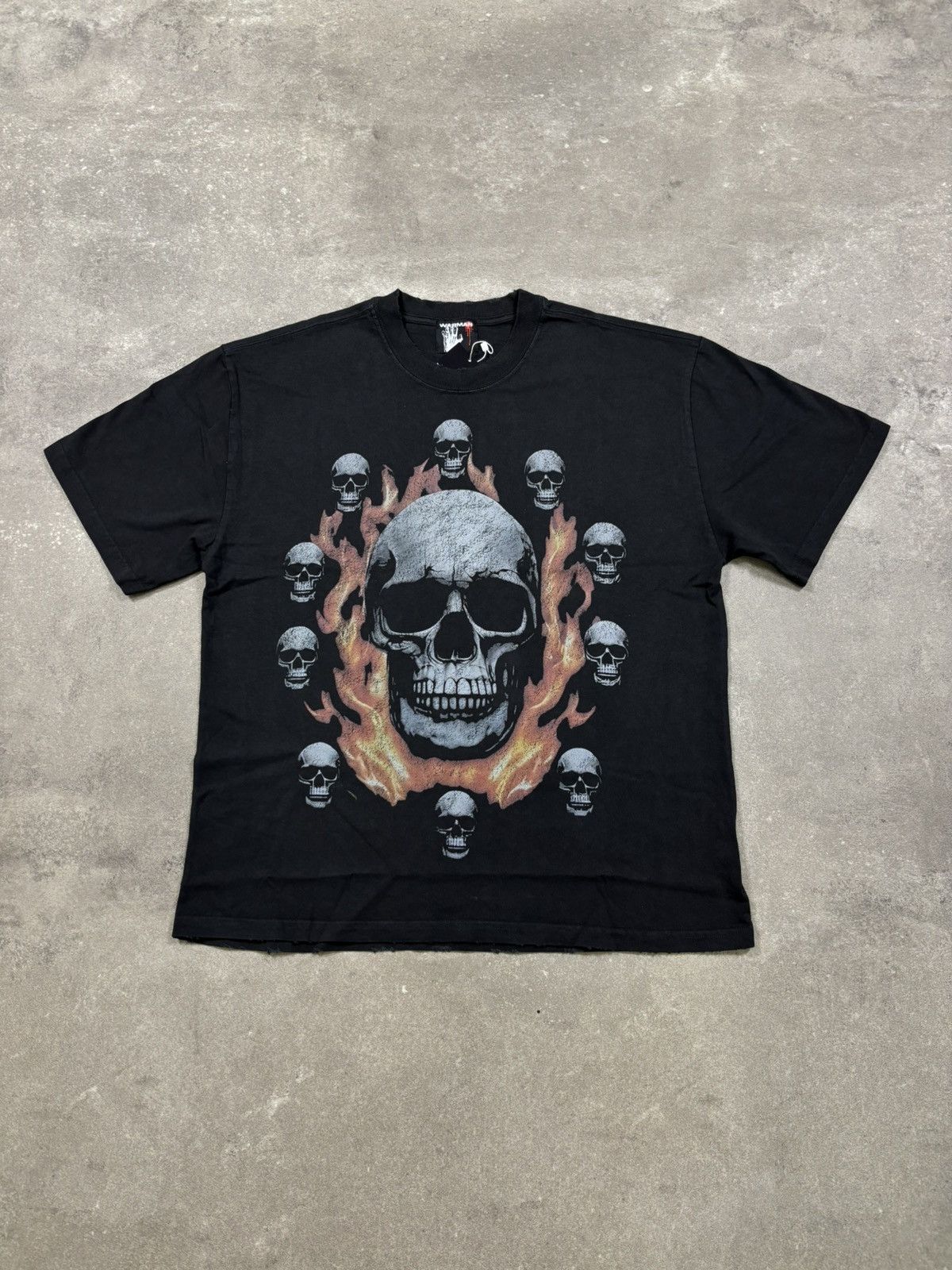 Vintage Warman Fire Circle Skulls Graphic T-Shirt, Washed Black Size US XL / EU 56 / 4 - 1 Thumbnail