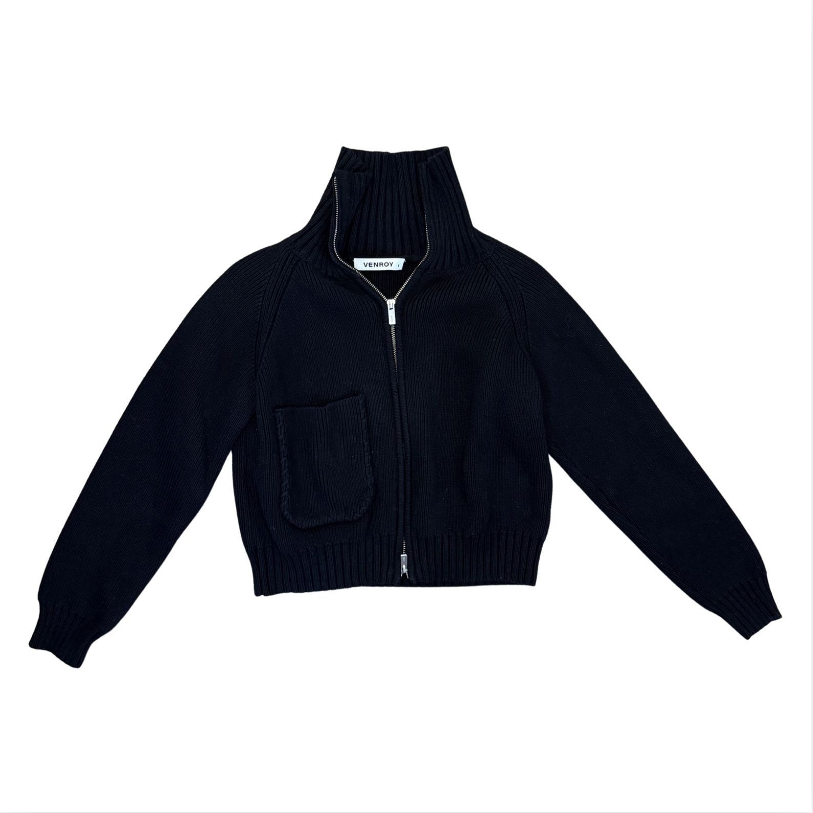Venroy VENROY Funnel Neck Knit Zip Cardigan Black Pocket EUC $180 S Size S / US 4 / IT 40 - 1 Thumbnail