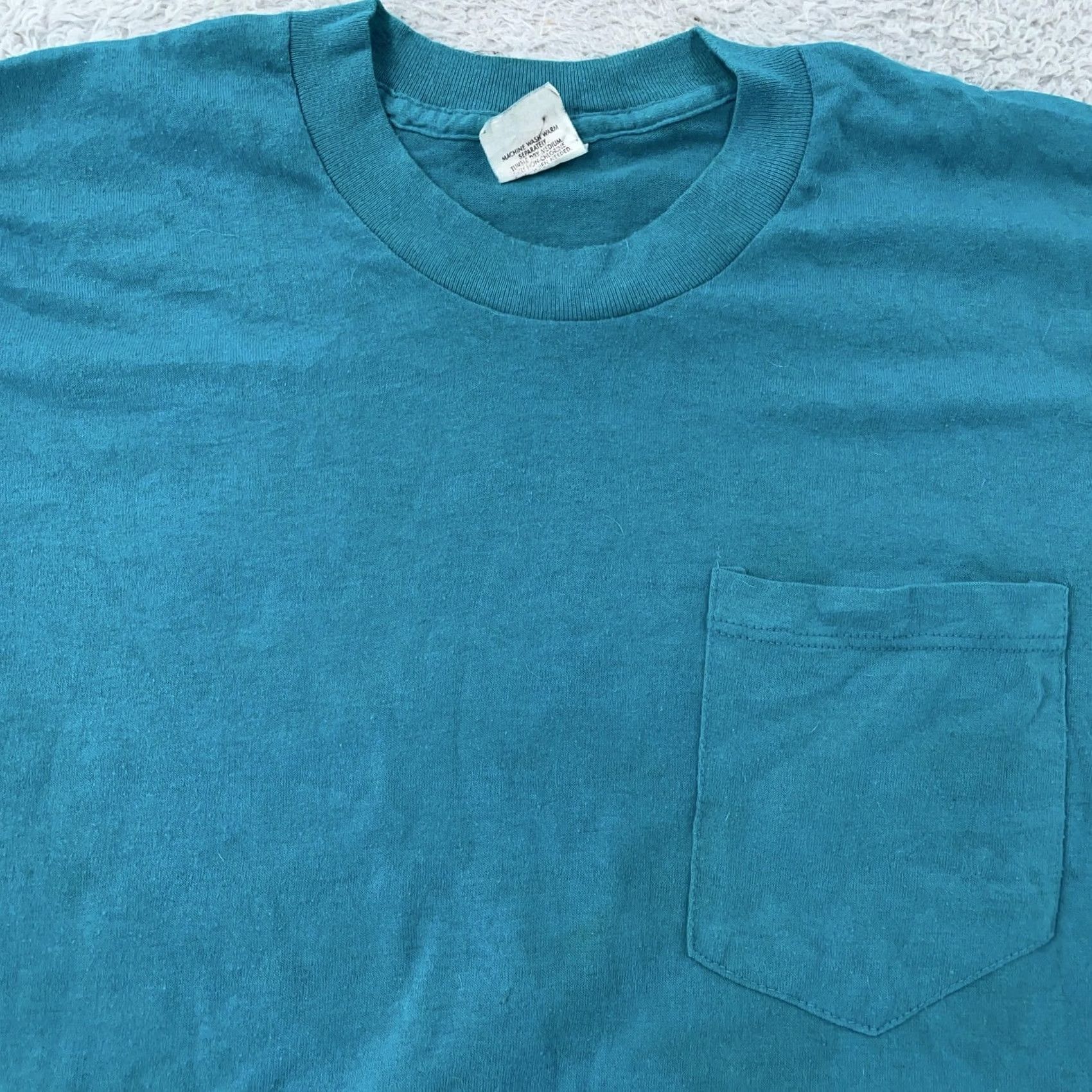 Vintage VINTAGE 90s Blank Pocket Shirt Mens XS Teal Blue Made in USA 50/50 Crewneck Tee Shirt Size US XS / EU 42 / 0 - 2 Thumbnail