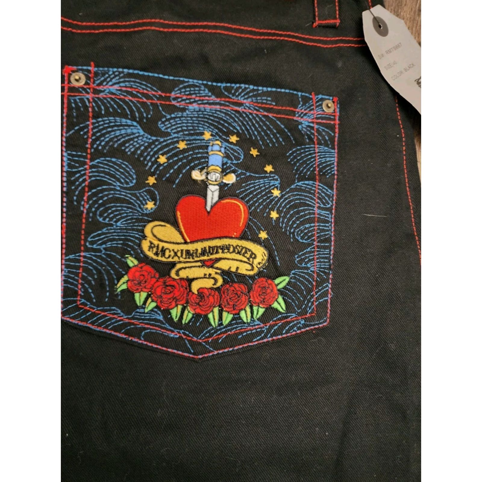Vintage Red Monkey Company RMC Jeans 40 Black Straight Fit 90s Hip Hop Mens Size US 40 / EU 56 - 5 Thumbnail