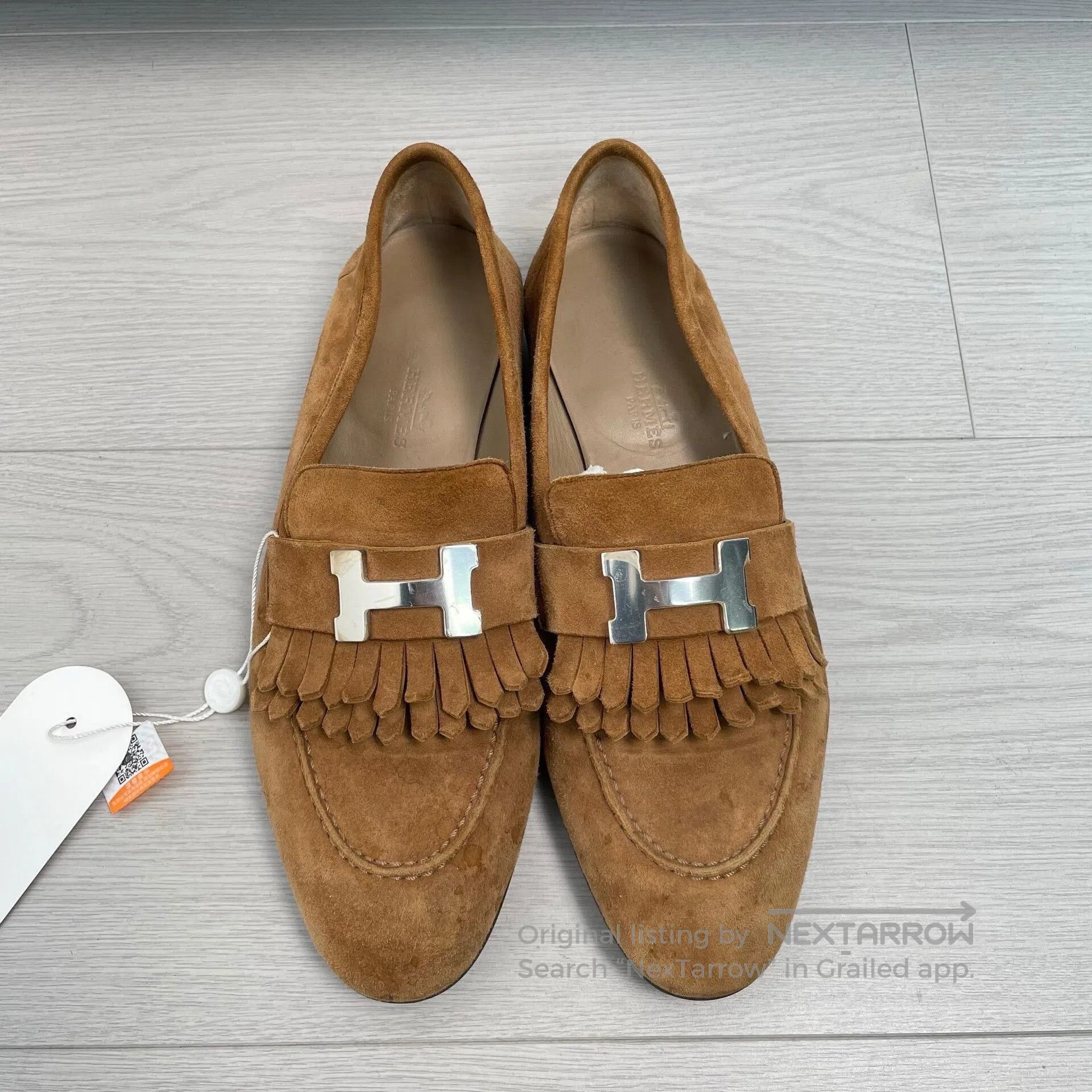 Hermes Hermes Caramel brown suede fringed loafers| Size US 6 / EU 39 - 1 Thumbnail