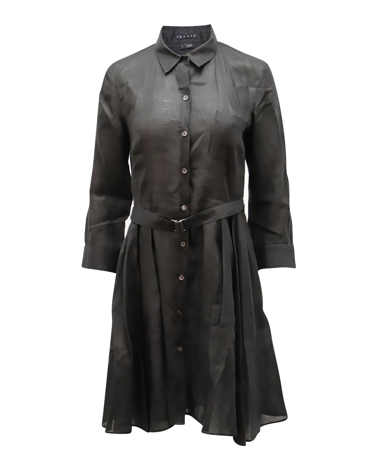 Theory Theory Belted Shirt Dress in Black Linen Size XS / US 0-2 / IT 36-38 - 1 Thumbnail