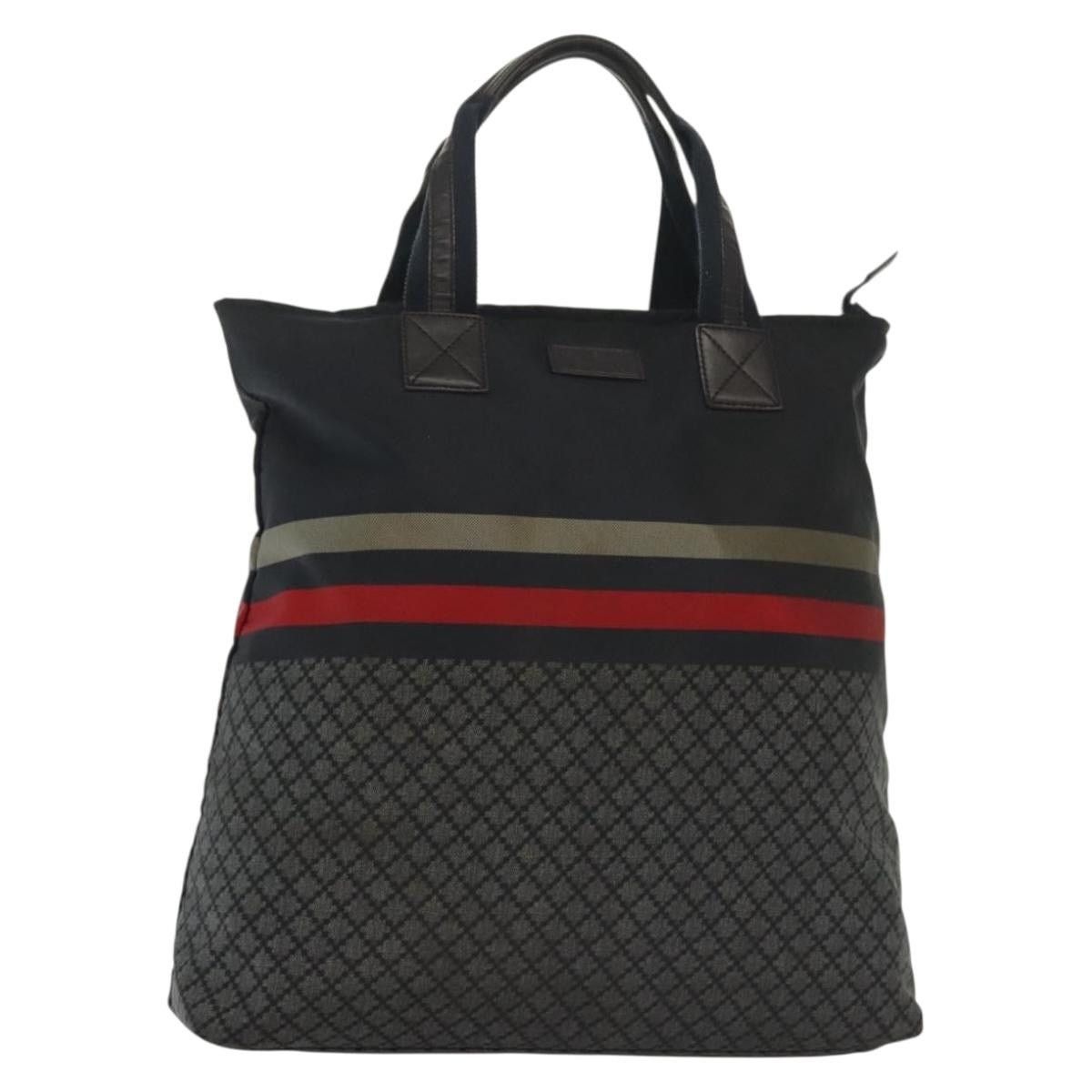 GUCCI Diamante Hand Bag Nylon Navy Gray Silver