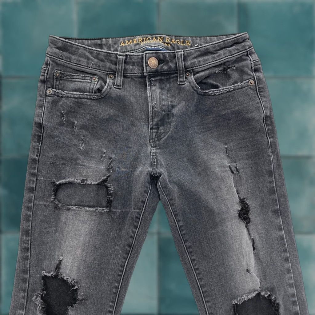 American Eagle Outfitters American Eagle Outfitters Skinny Jeans Mens 29x32 Black Stretch Denim Distressed Destroyed Size US 29 - 1 Thumbnail