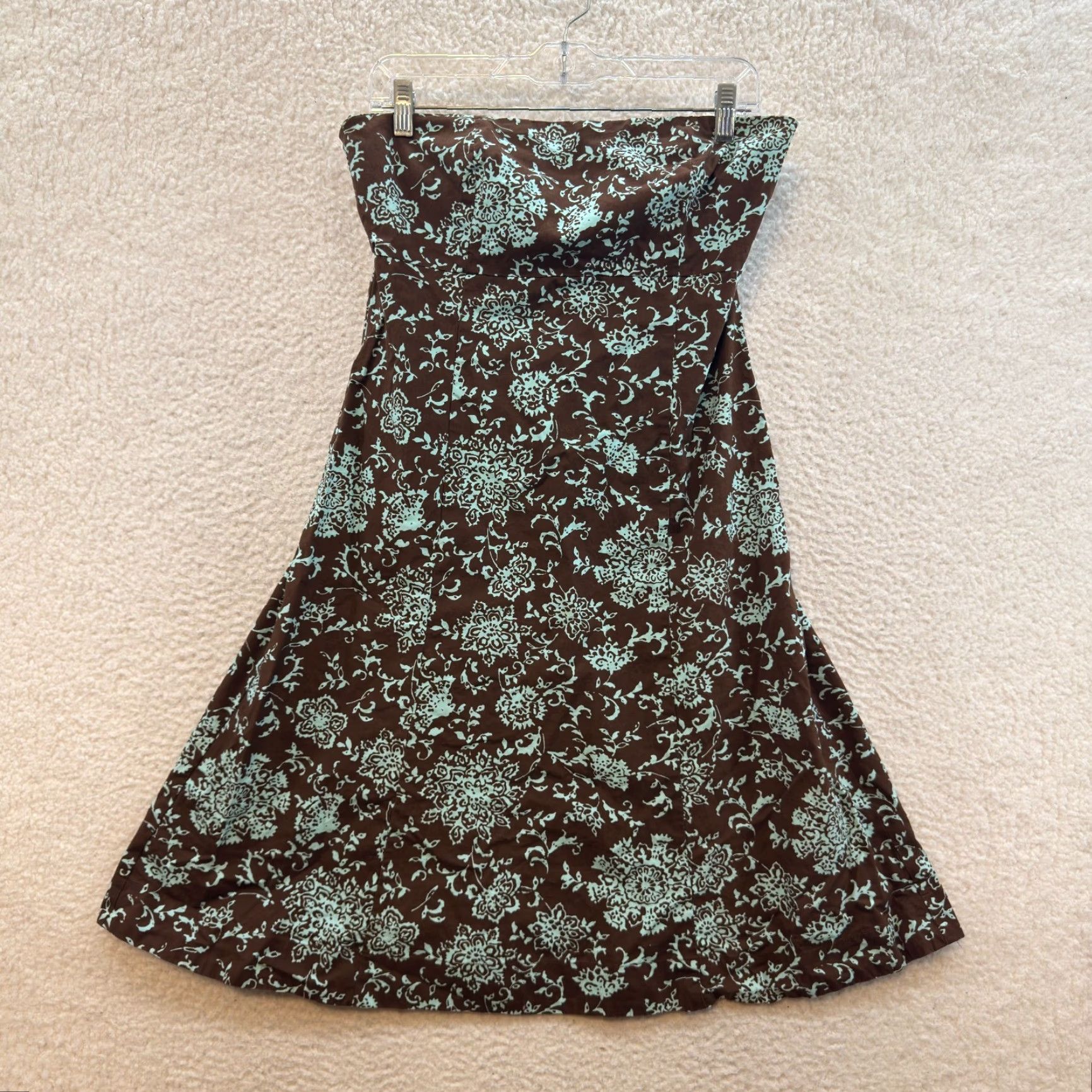 Gap VINTAGE Gap Midi Dress 10 Brown Blue Floral Strapless A-Line Fairy Grunge Dress Ladies Size L / US 10 / IT 46 - 2 Thumbnail