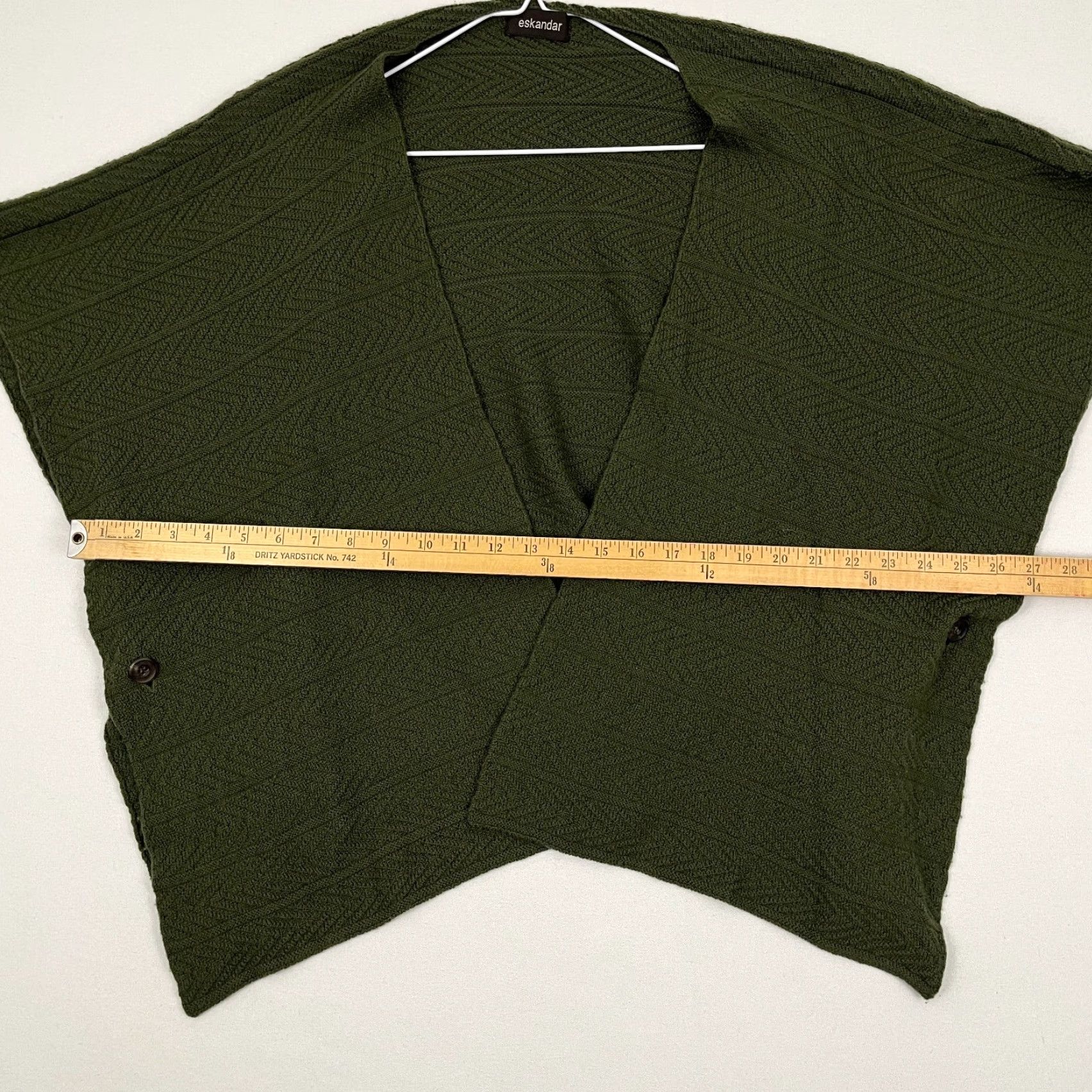 eskandar Eskandar Poncho Kimono Sweater Womens OS Boxy Green 100% Merino Wool Lagenlook Size ONE SIZE - 6 Thumbnail