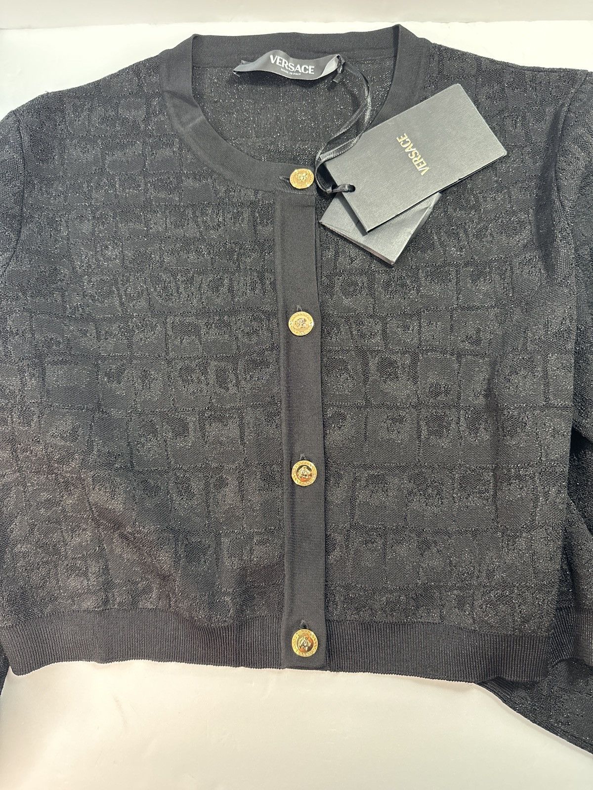 Versace New Authentic Runway Versace croc-jacquard cropped cardigan Size 3XL / US 20-22 - 9 Thumbnail