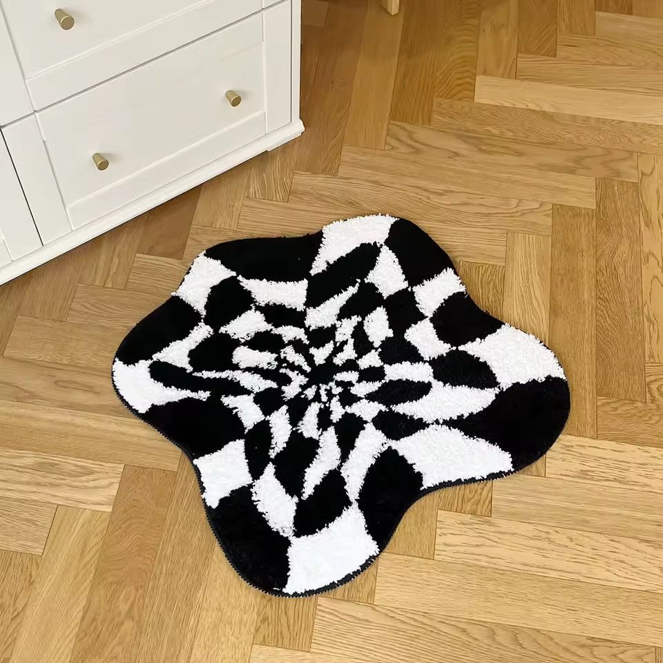 Other Handmade Checkered Black & White 3D Abstract Rug Carpet Size ONE SIZE - 2 Thumbnail