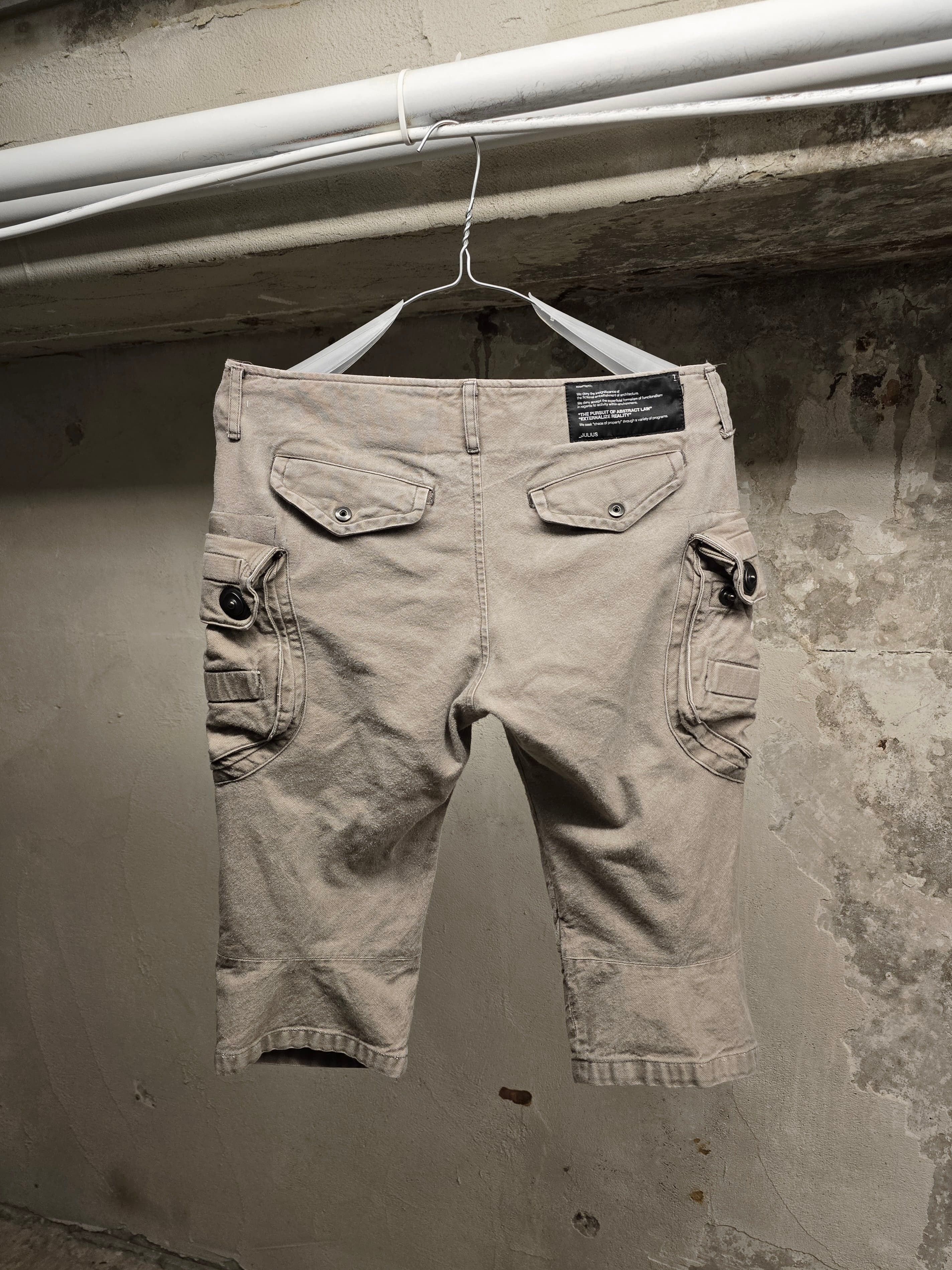 Julius Julius Grey Cotton Serge Gas-Mask Cargo Shorts Size US 32 / EU 48 - 7 Thumbnail