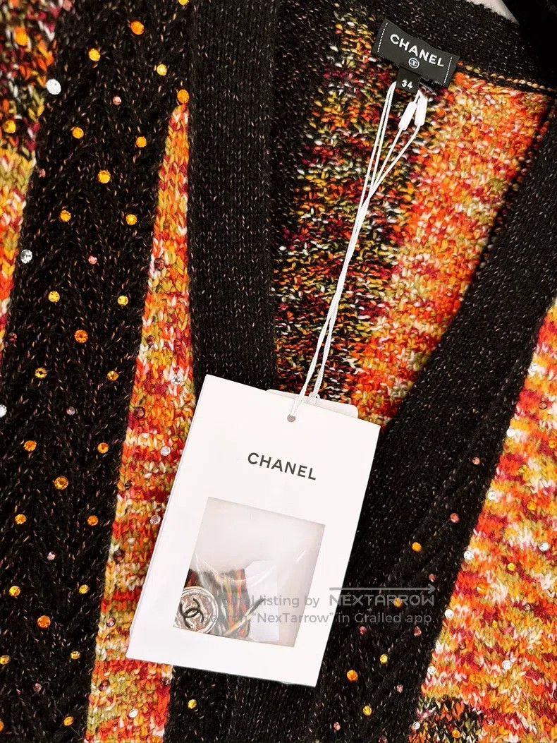 Chanel Chanel 23A Dakar Orange Black Diamond Cardigan coat Size XXS / US 00 / IT 34 - 7 Thumbnail