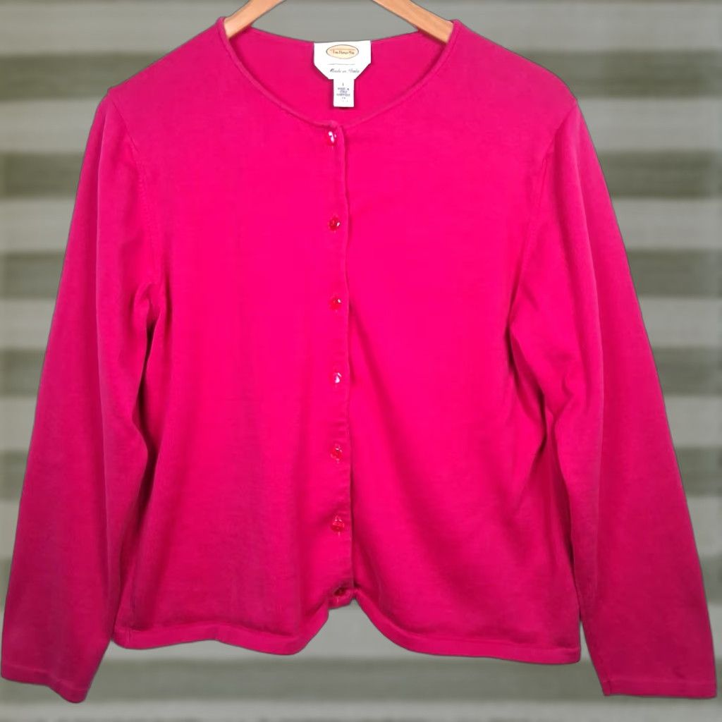 Talbots VINTAGE Talbots Cardigan Sweater Large Pink Magenta Cotton Button Up Italy Ladies Cardigan Size L / US 10 / IT 46 - 1 Thumbnail