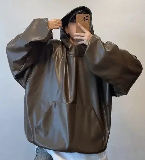VIBE Avant garde fashion punk oversized faux leather hoodie Size US L / EU 52-54 / 3 - 4 Thumbnail