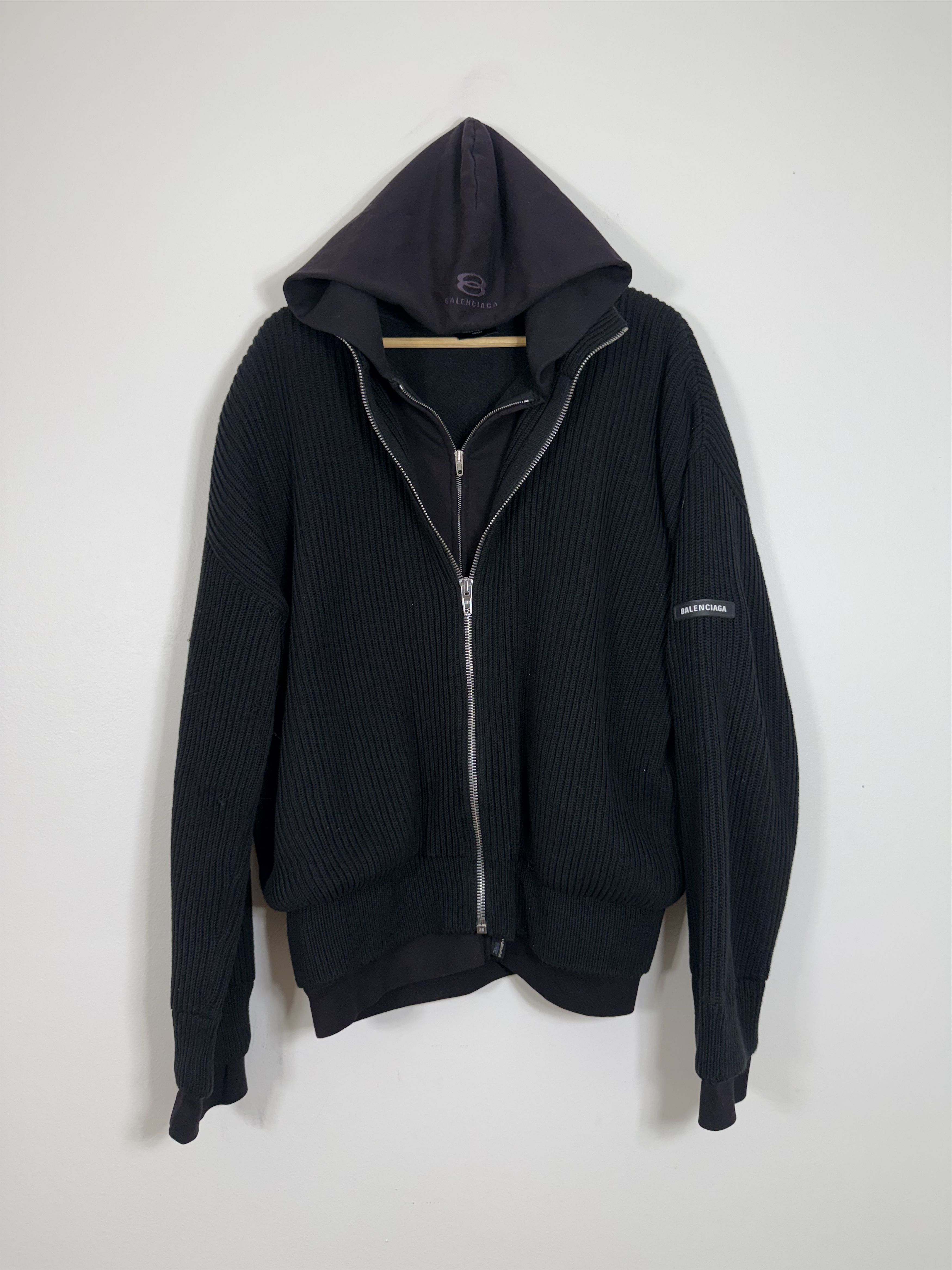 Balenciaga Unity Sports Icon Layered Ribbed Knit Sweater + Hoodie Size US S / EU 44-46 / 1 - 1 Thumbnail