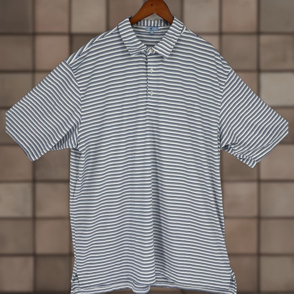 Vintage Genteal Polo Shirt Men 3XL Pinstripe Blue White Golf Performance Wicking Short Sleeve Shirt Size US XXL / EU 58 / 5 - 1 Thumbnail