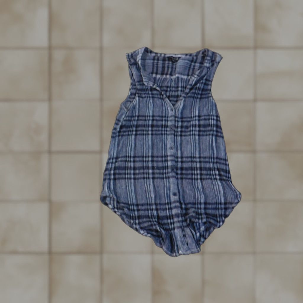 Lucky Brand Lucky Brand Button-Up Shirt Women Sleeveless Plaid Cotton Rayon Blue M Casual Stretch Regular Vintage No Size M / US 6-8 / IT 42-44 - 1 Thumbnail