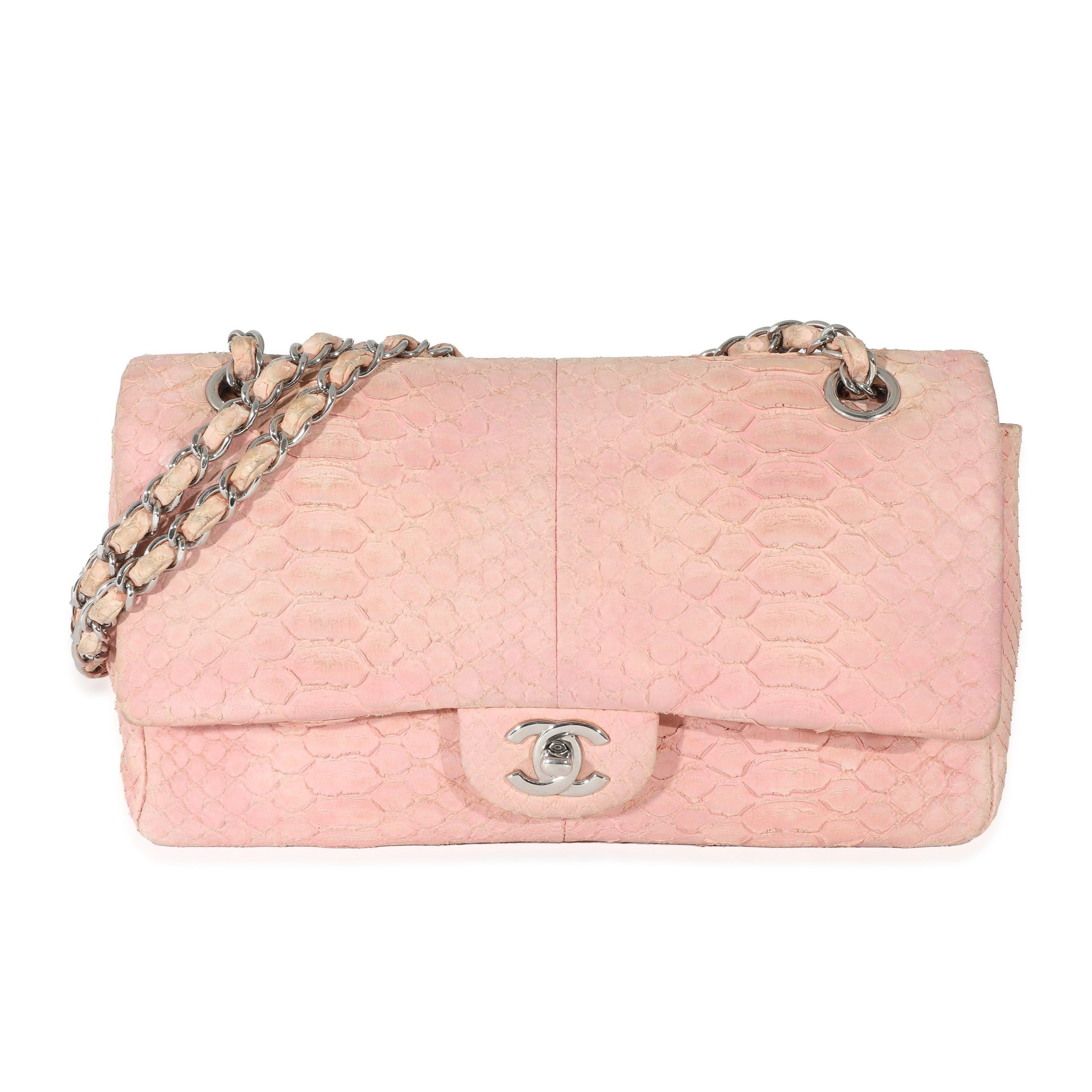 image of Chanel Pink Matte Python Medium Classic Double Flap Bag, Women's