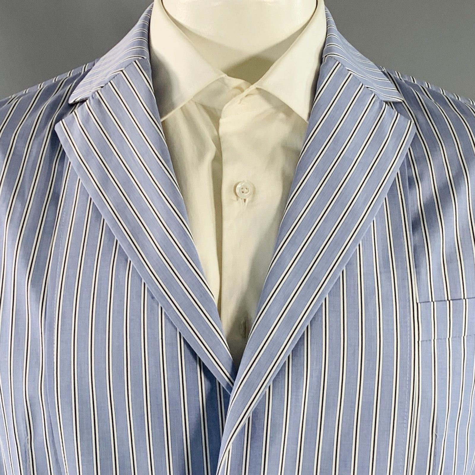 Sacai SACAI Regular Light Blue White Stripe Cotton Sport Coat Size 44R - 2 Thumbnail