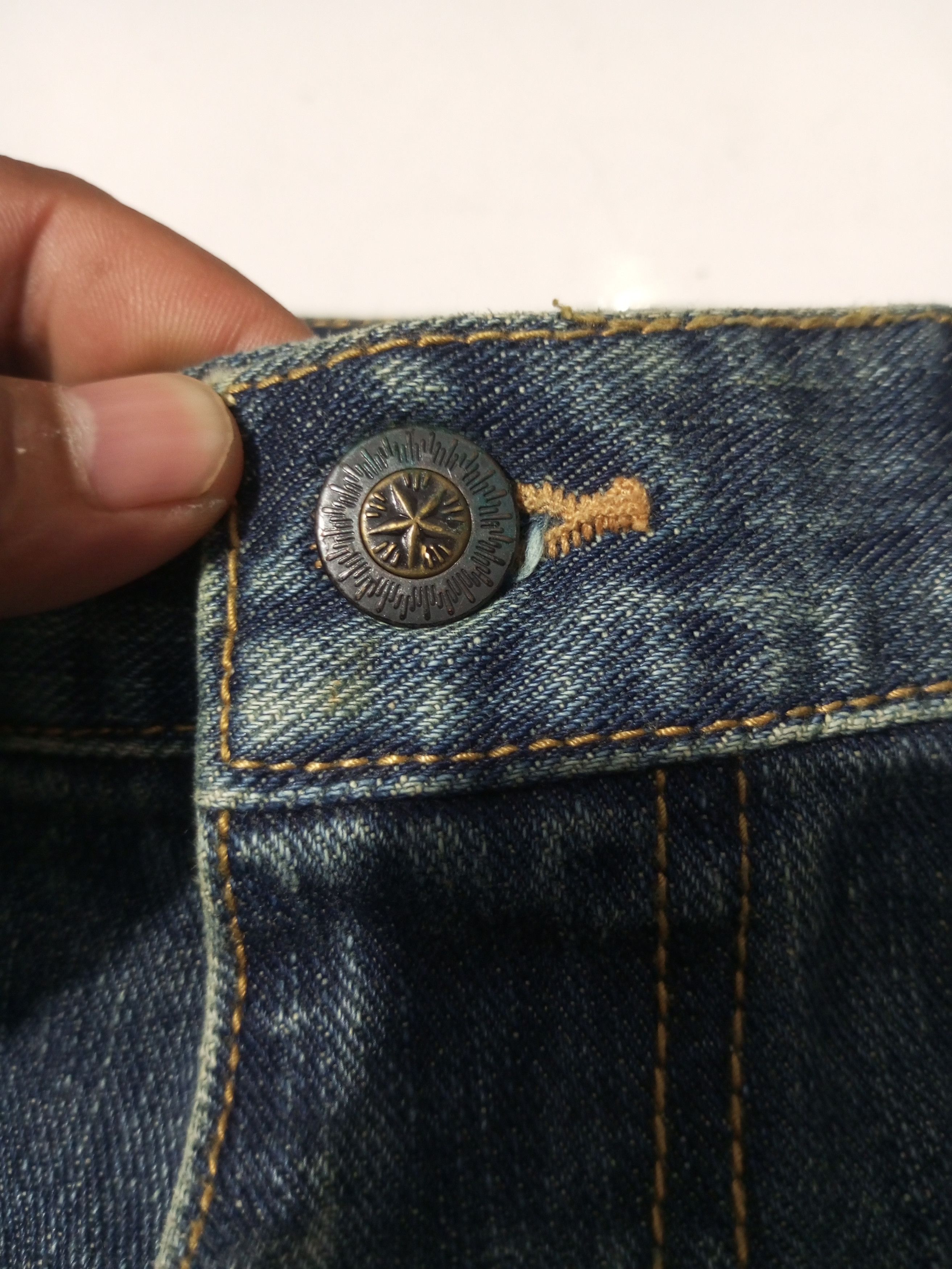Karakuri Tamashii Vintage exhibitionist embroidery distressed flared denim Size US 33 - 15 Thumbnail