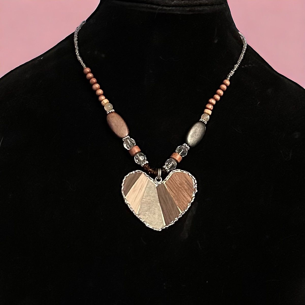 Other Beaded patchwork wood heart pendant necklace Size ONE SIZE - 1 Thumbnail