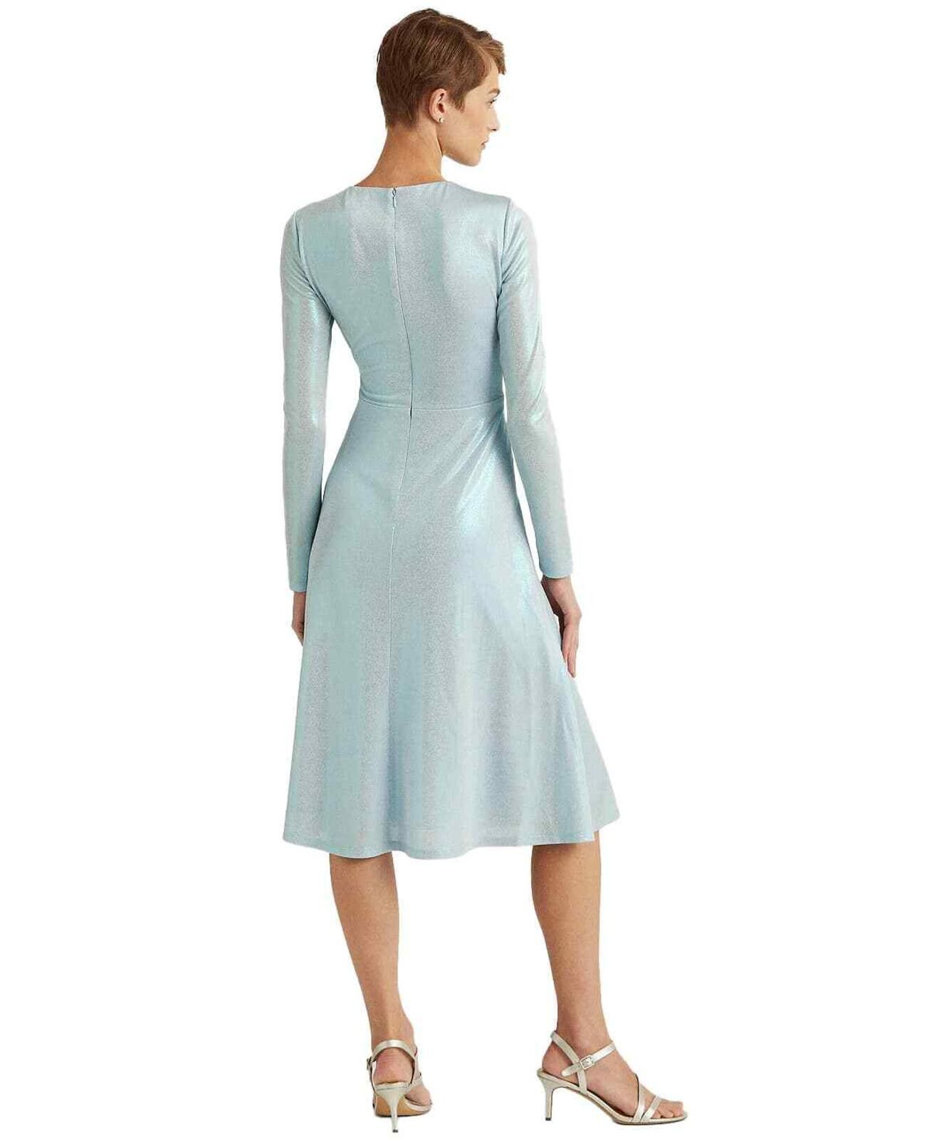 Lauren Ralph Lauren Lauren Ralph Lauren Blue Long Sleeve Foiled Jersey Dress 16 Size XXL / US 16-18 / IT 52-54 - 2 Thumbnail