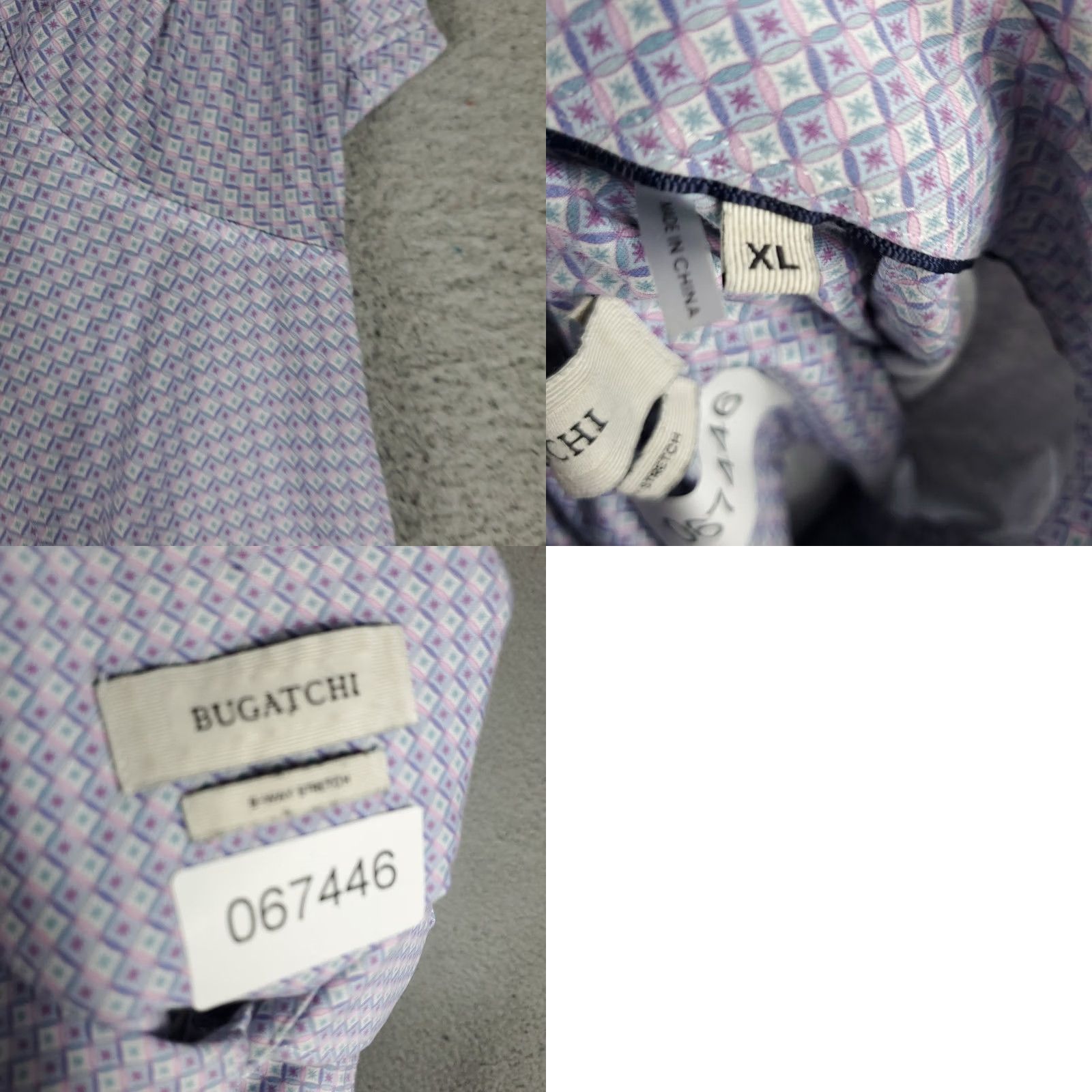 BUGATCHI Bugatchi Uomo Shirt Mens XL Purple Geometric Button Up Short Sleeve Shirt Men Purple Geometric Button-Up XL Size US XL / EU 56 / 4 - 8 Thumbnail