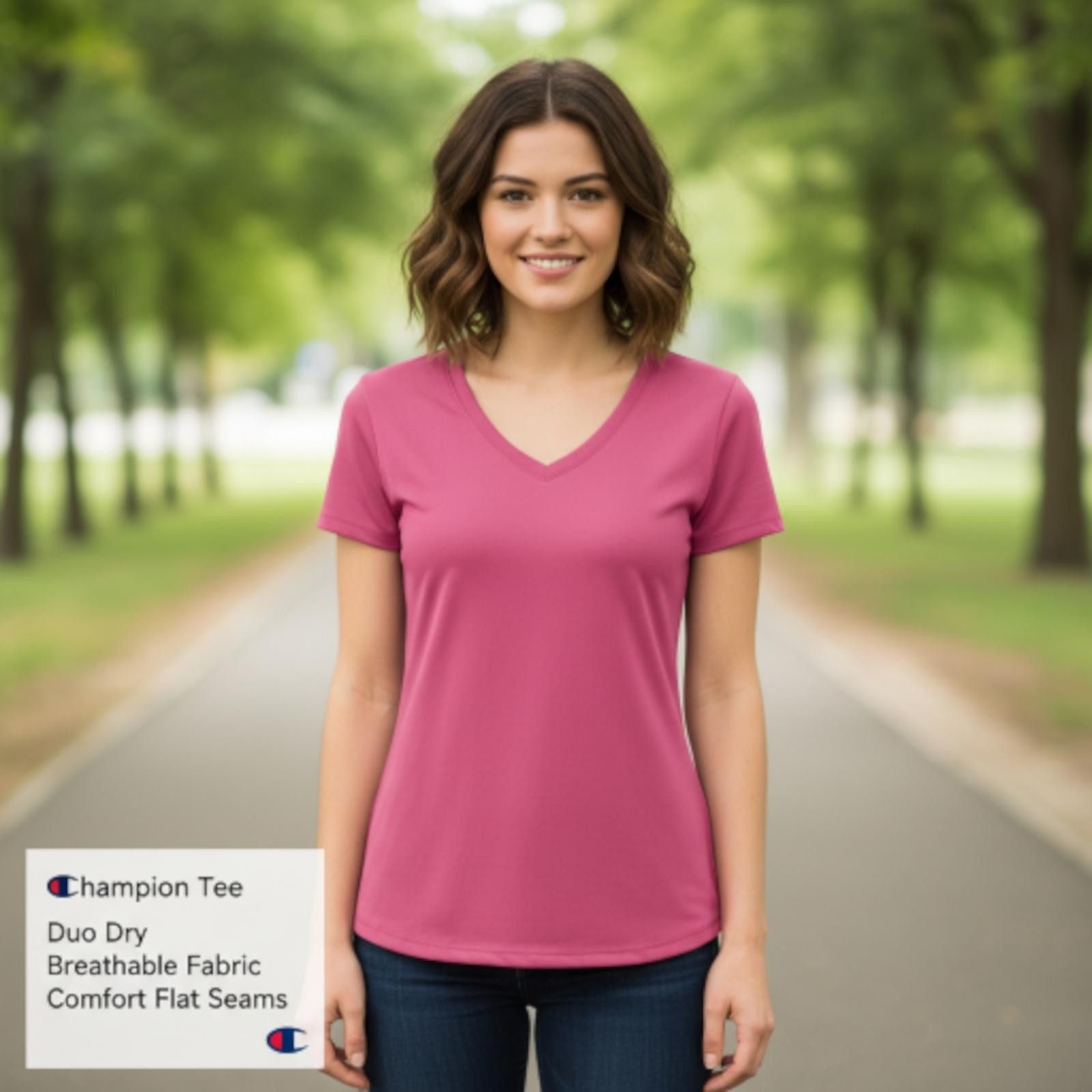 Champion Champion Duo Dry Women's V-Neck T-Shirt, Pink Size Small Size S / US 4 / IT 40 - 1 Thumbnail