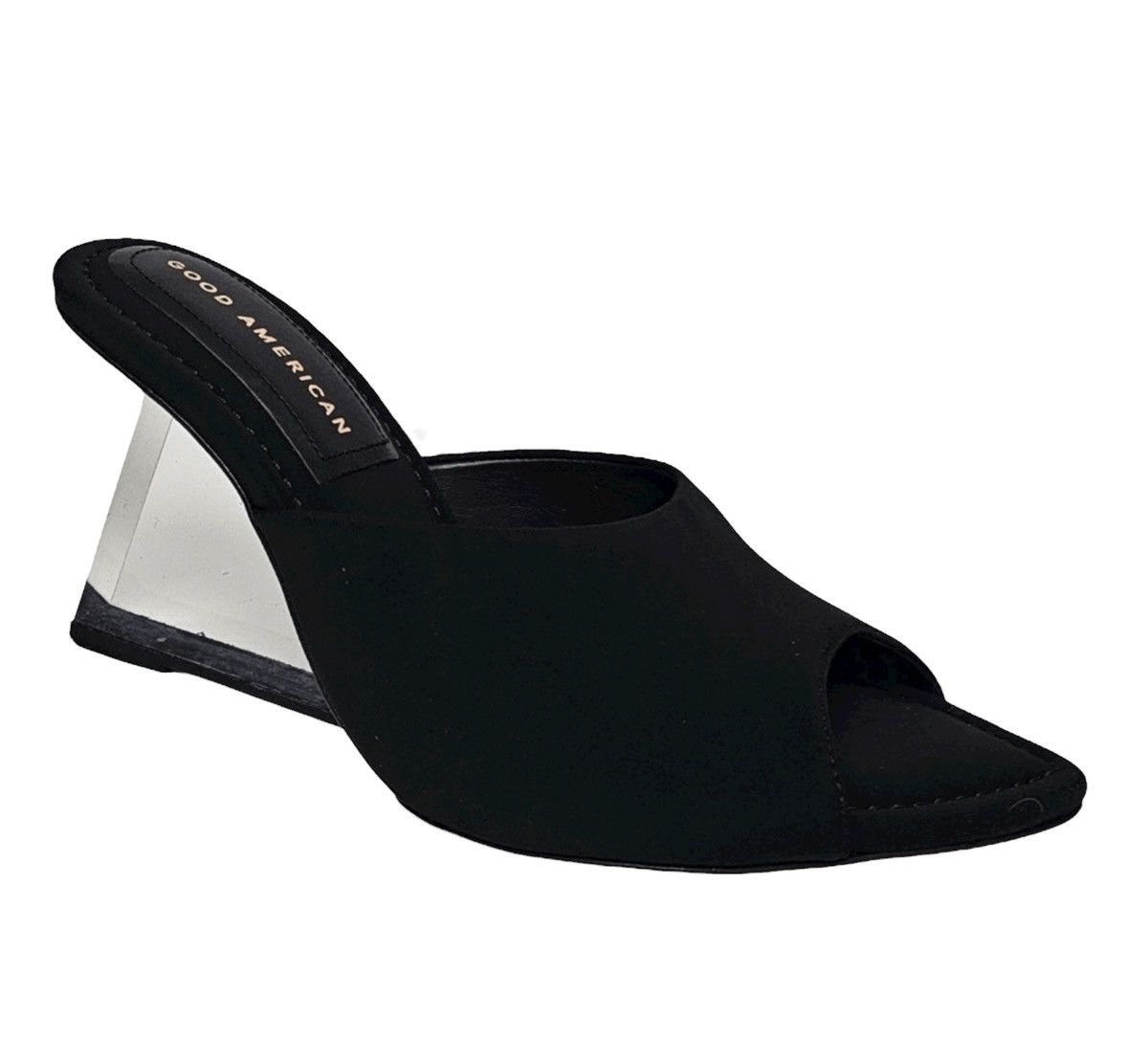 Good American Clear Wedge Sandals Black Neoprene Sz 8.5 NWT