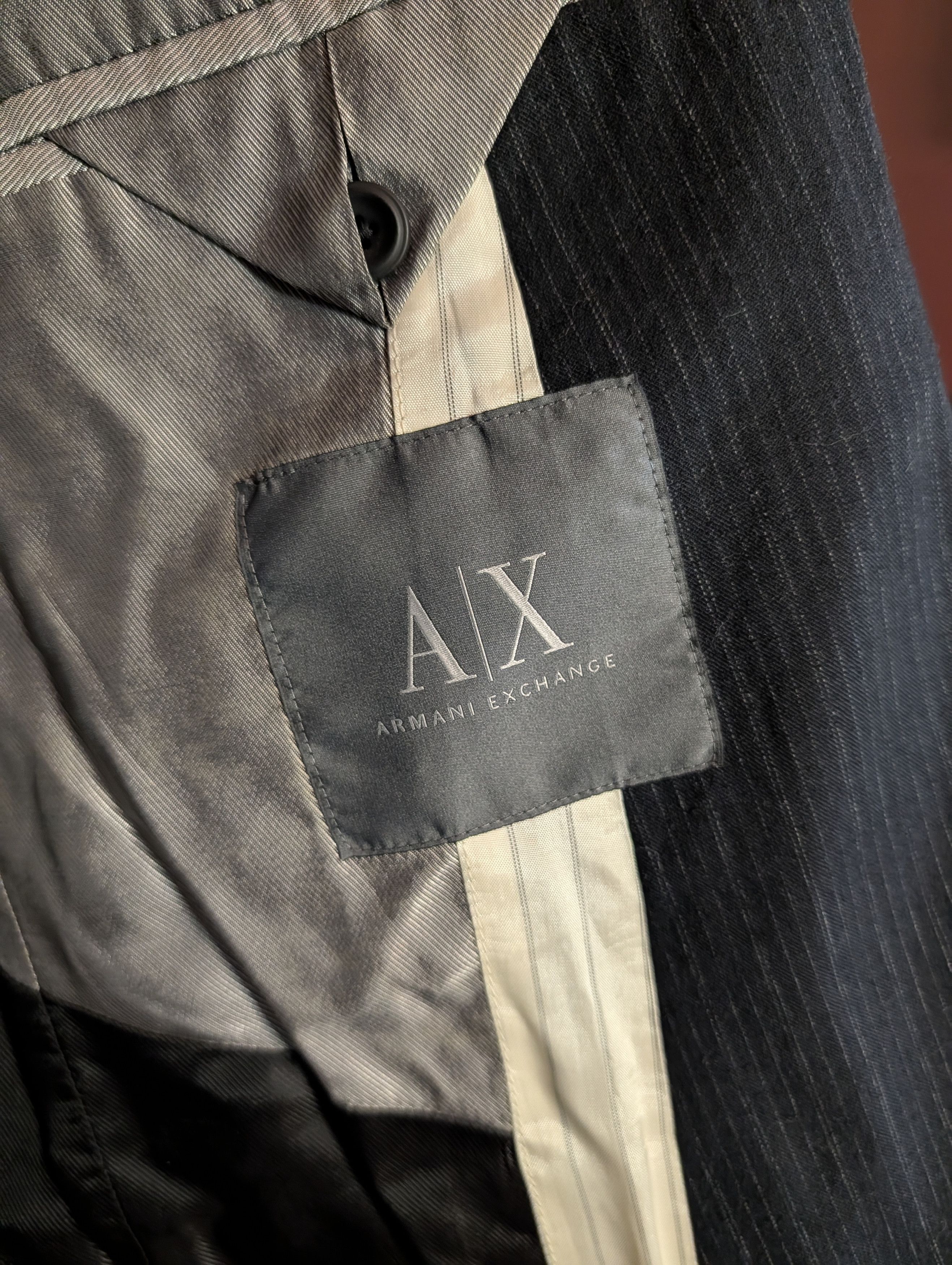 Armani Exchange Brushed cotton shawl lapel surgeons cuff pinstriped jacket Size 40L - 11 Thumbnail