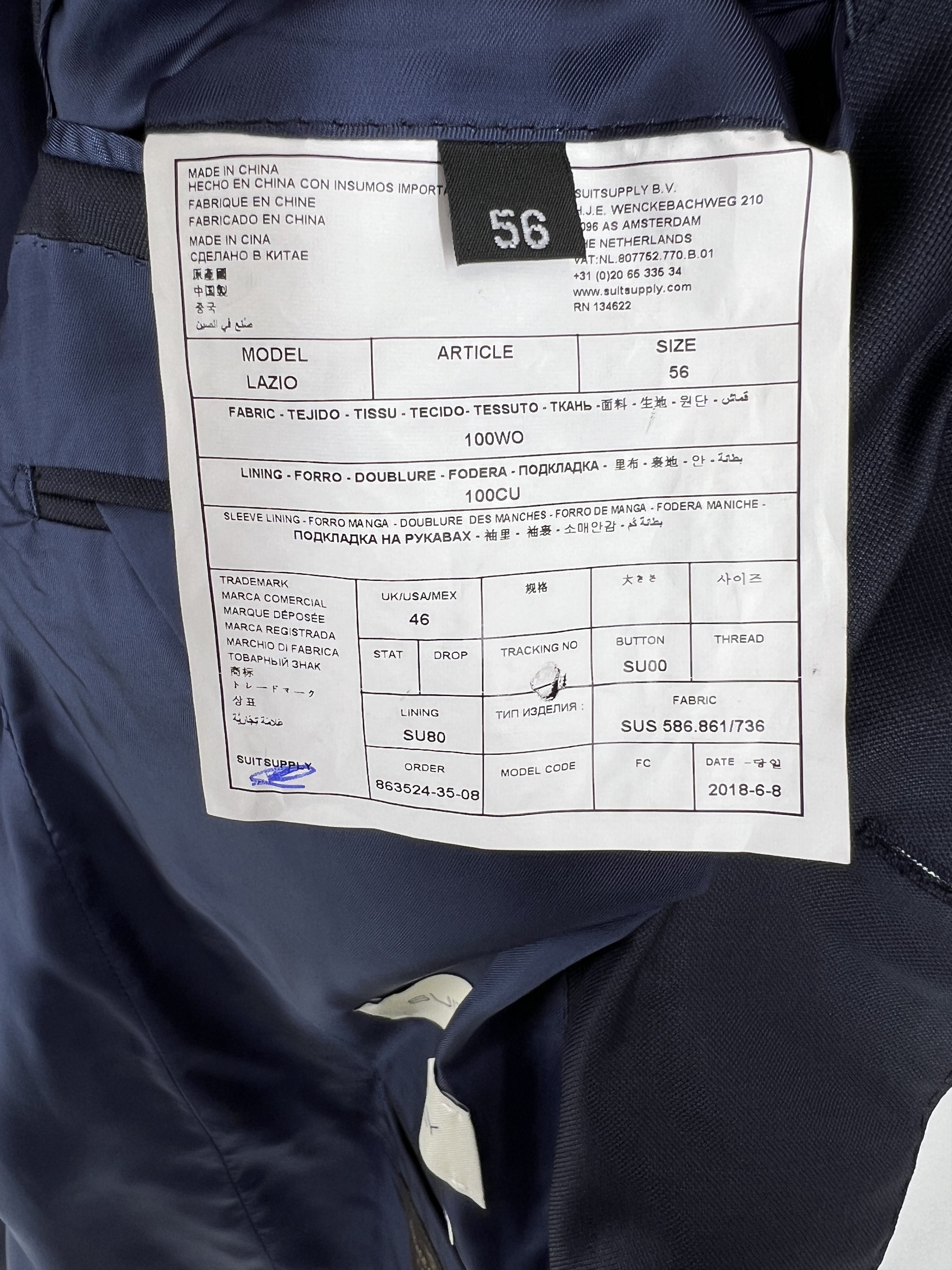 Suitsupply Lazio Wool Formal Blazer Waistcoat Suit EU:56; UK/US:46R Size 46R - 11 Thumbnail