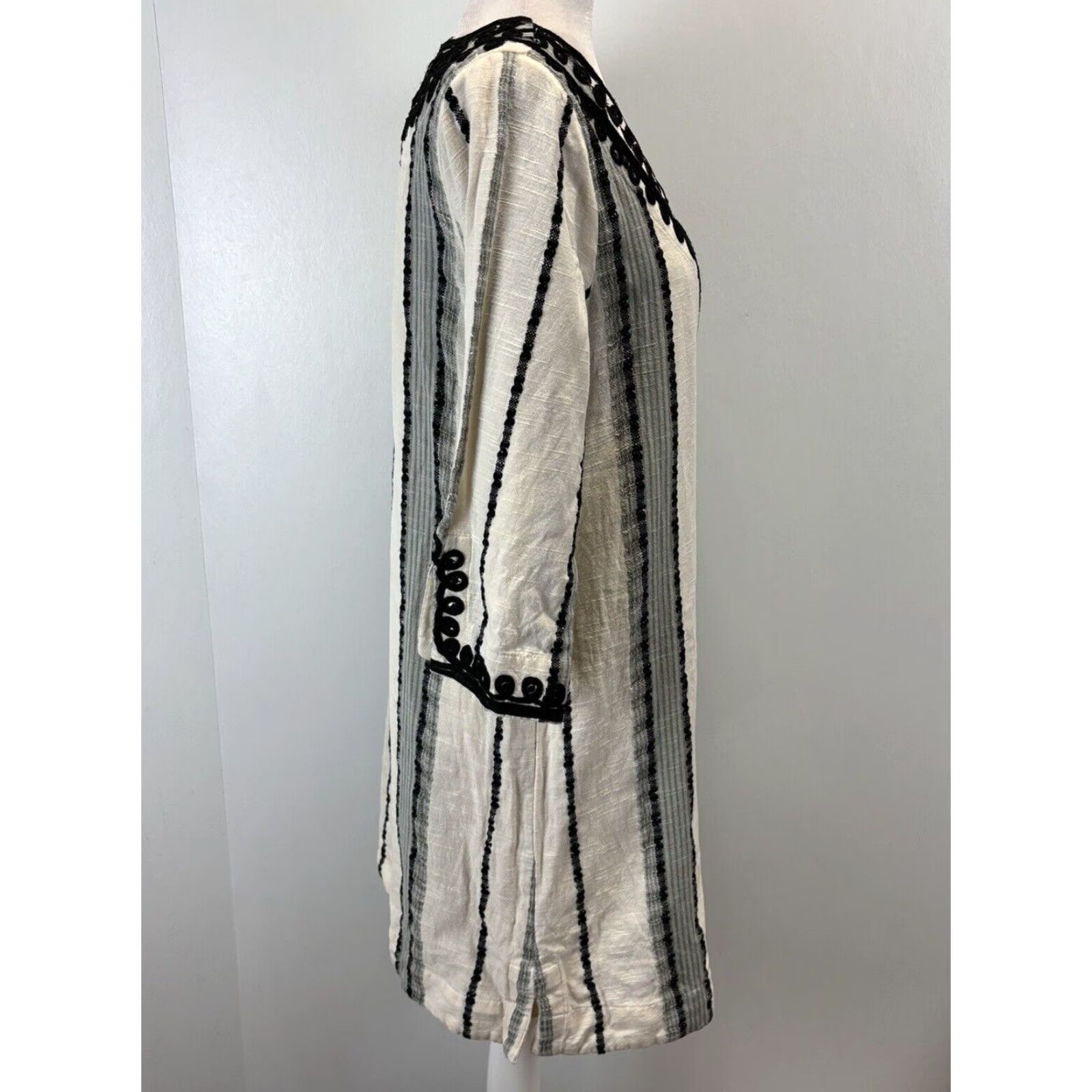 Soft Surroundings VINTAGE Soft Surroundings 2 Pc Tunic Dress Petite Medium Ivory Striped Embroidered Bohemian Womens Size M / US 6-8 / IT 42-44 - 4 Thumbnail