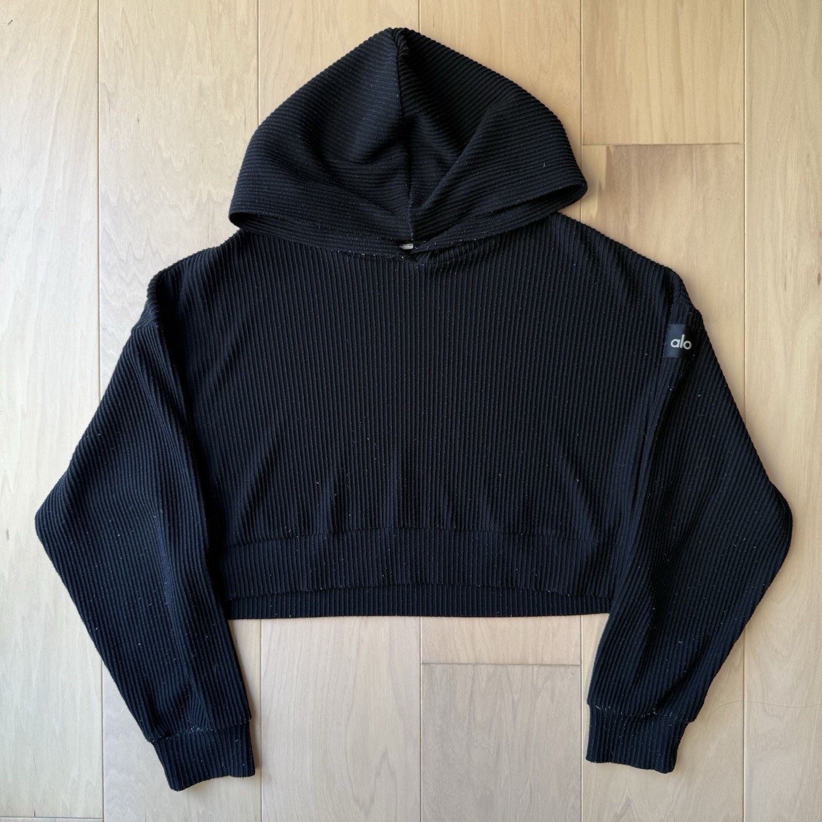 Alo Alo Yoga Muse Hoodie Women's M Black Ribbed Fleece Size M / US 6-8 / IT 42-44 - 2 Thumbnail
